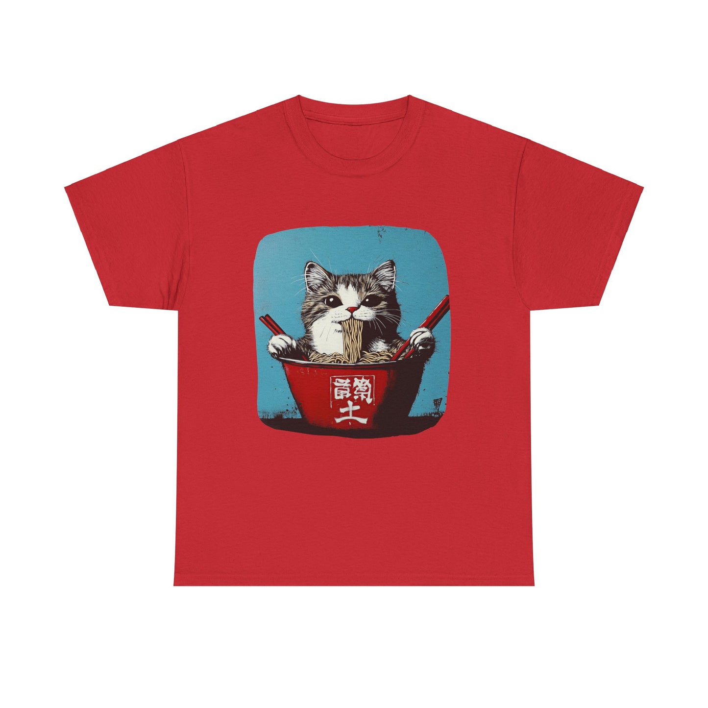 Ramen Cat (V4) Cats and Ramen, Ramen Art Gift - Cute Cats Unisex Heavy Cotton Tee T-Shirt