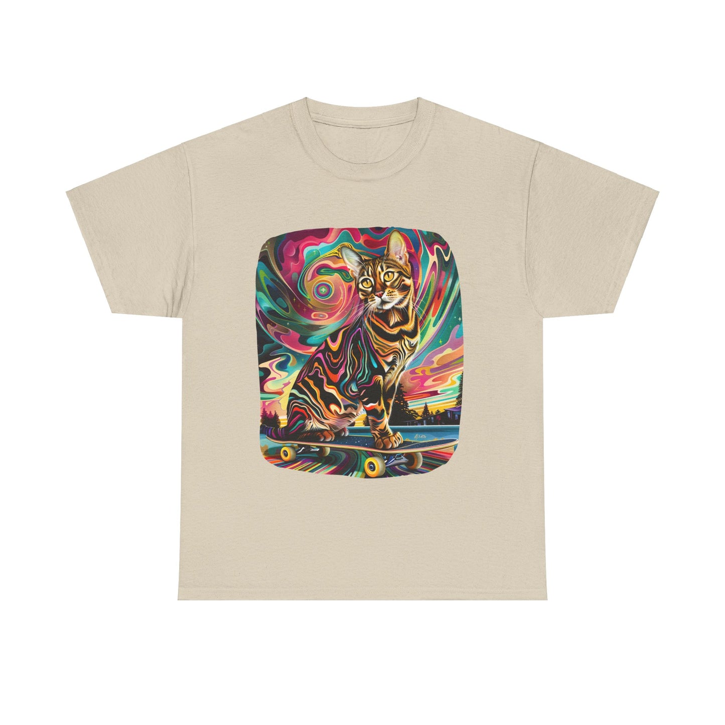 Skateboard Cat, Skater Cat Art Gift - Cool Cats Unisex Heavy Cotton Tee T-Shirt