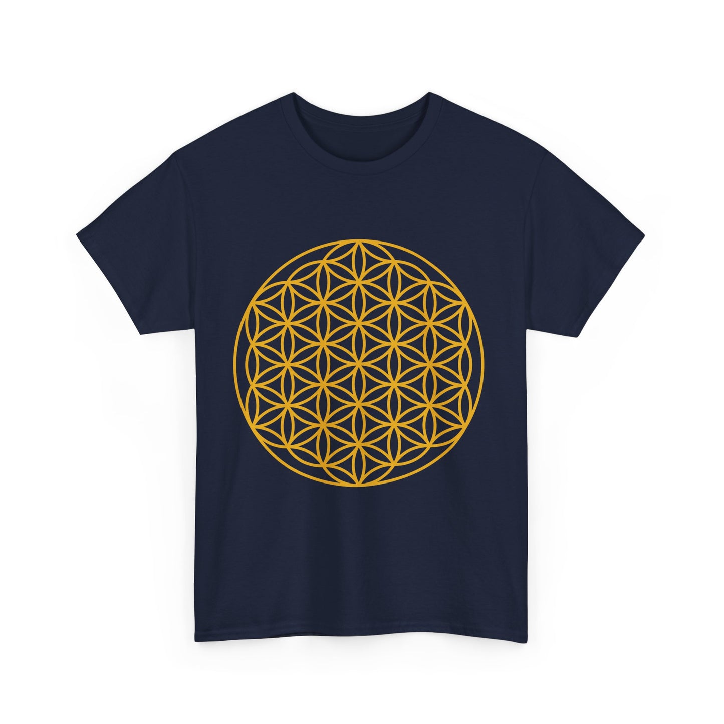Flower of Life Sacred Geometry, (flat gold design ) Graphic Tee - Yoga, Zen, Meditation Gifts Heavy Cotton Graphic Tee T-Shirt