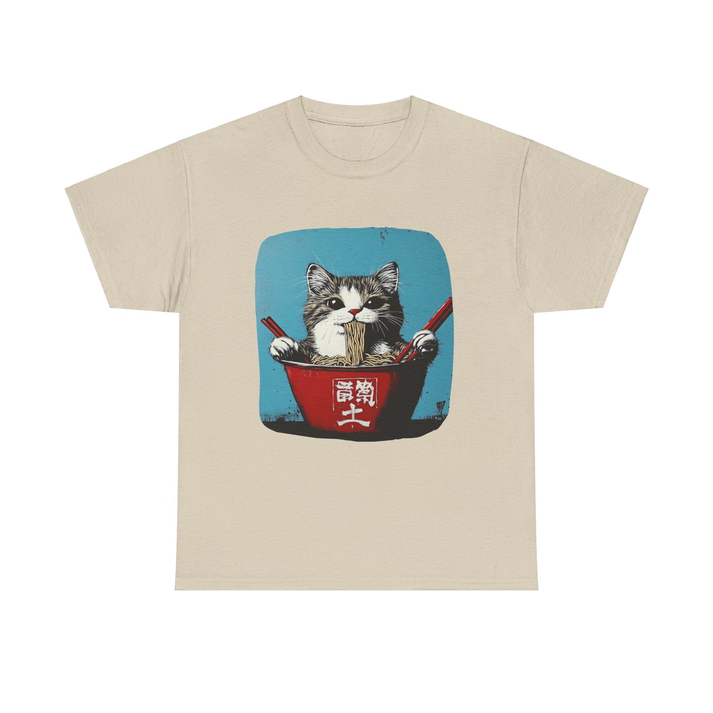 Ramen Cat (V4) Cats and Ramen, Ramen Art Gift - Cute Cats Unisex Heavy Cotton Tee T-Shirt