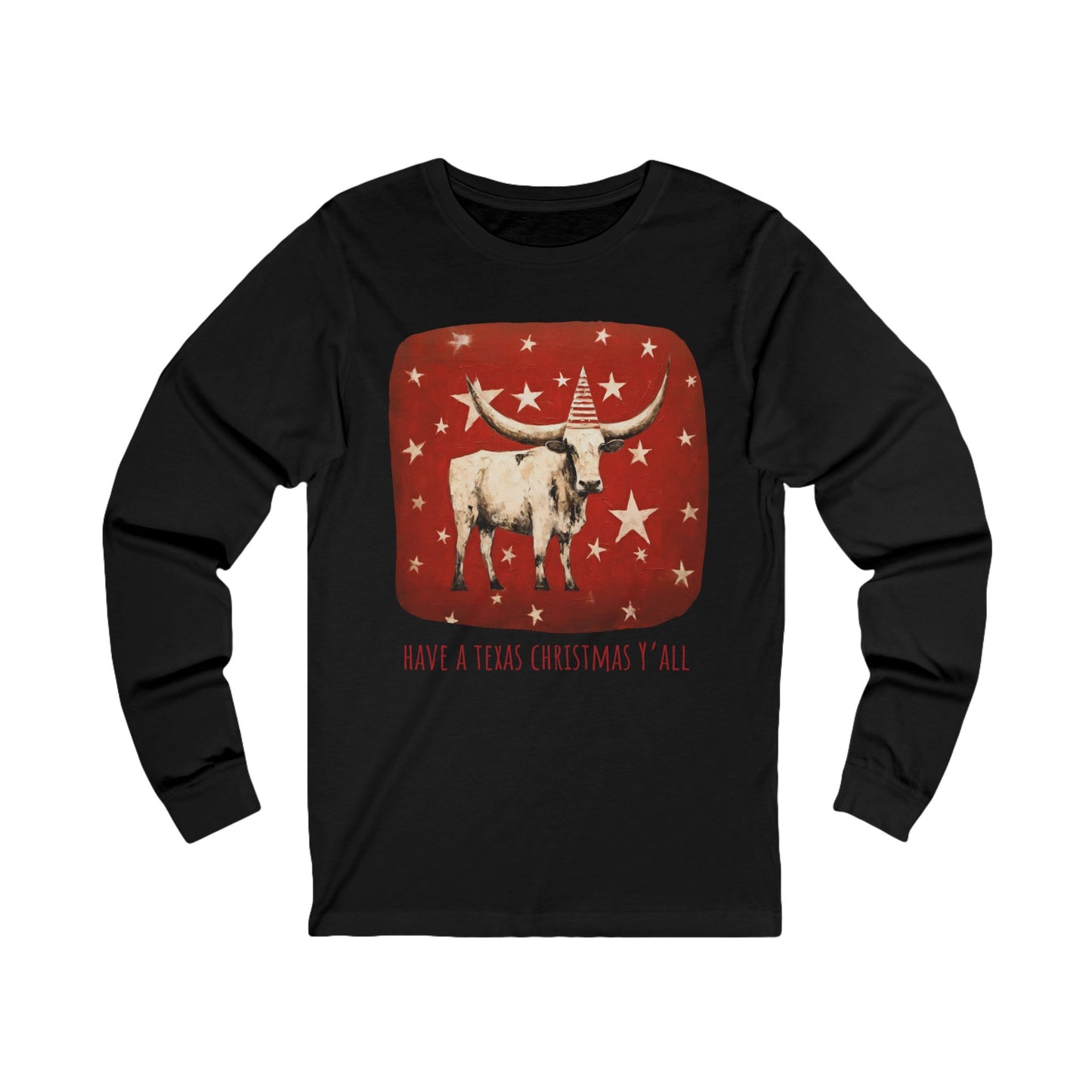 Have a Texas Christmas, Y'all! Texas Longhorn Holiday Shirt, White Cattle Longhorn Graphic Tee Long Sleeve Shirt Gift Unisex Jersey Long Sleeve Tee Shirt, T-Shirt