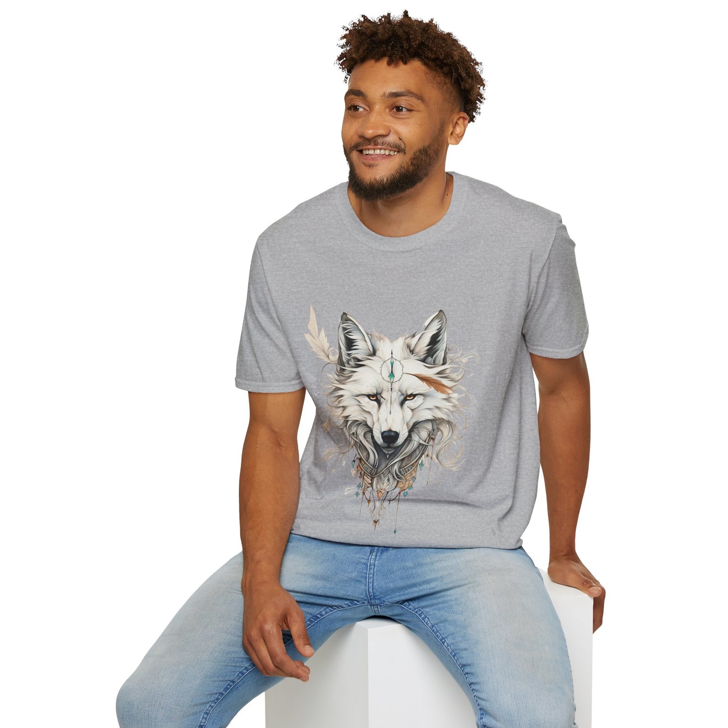 White Snow Fox Shirt, Fox Lover's Gift, Unisex Tee Shirt, T-Shirt Fox Totem Spirit Medicine Softstyle T-Shirt Tee Teeshirt White Fox