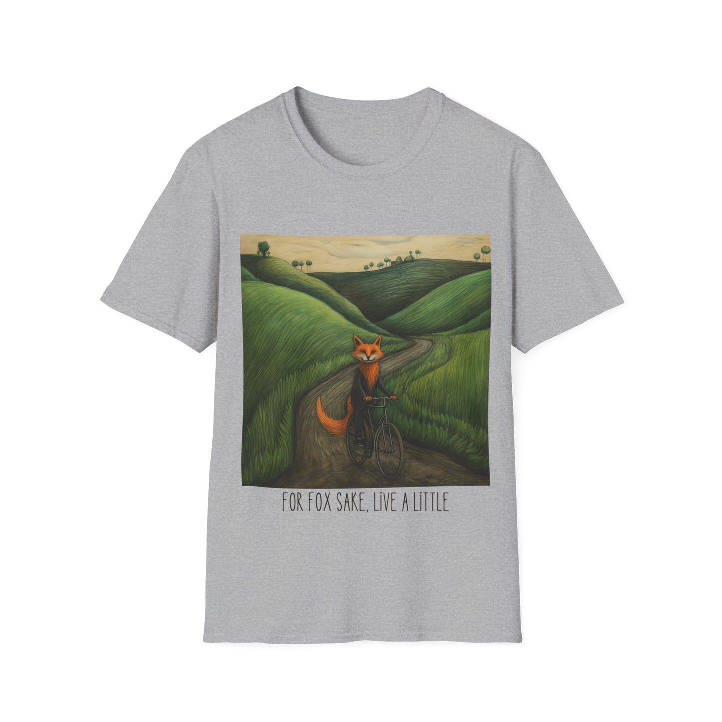 For Fox Sake, Live a Little - Red Fox on a Bicycle- Fox or Cycling Lover's Gift Unisex Tee Shirt, T-Shirt, Fox Lovers Gift Softstyle T-Shirt Tee Teeshirt