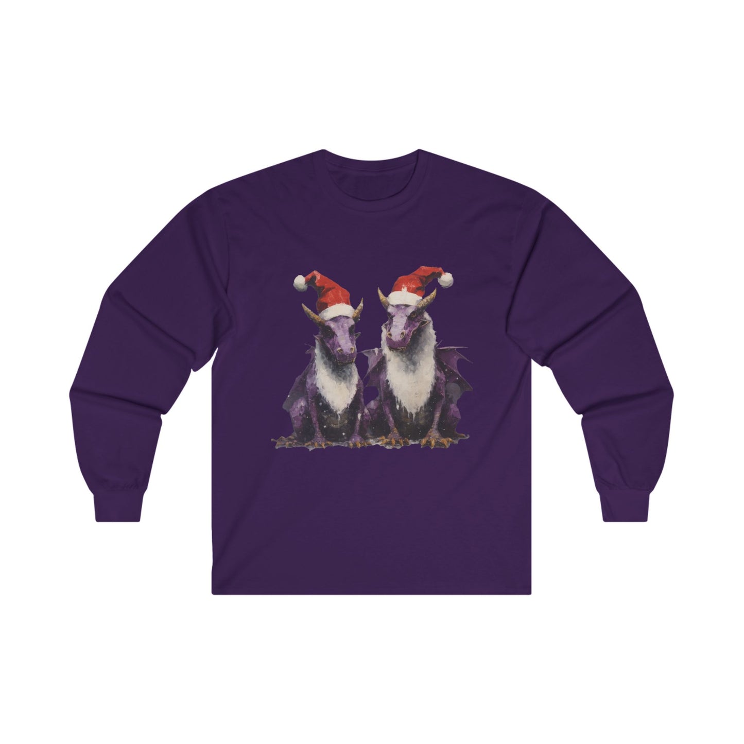 Christmas Dragons, Dragon Art, Purple Dragon in Santa Hat Holiday Shirt Long Sleeve T-shirt Ultra Cotton Long Sleeve Tee t Gift Holiday Fun