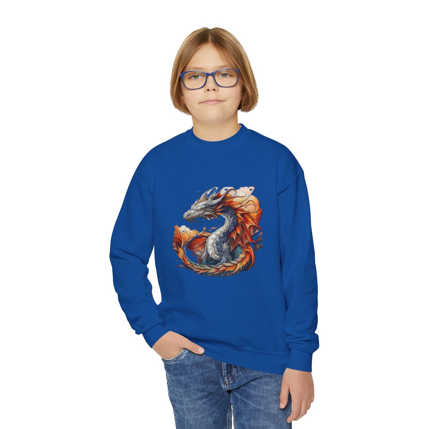Fire Dragon Kids Sweatshirt - Kids Boys Youth Crewneck Sweatshirt -Dragon Lover Gift