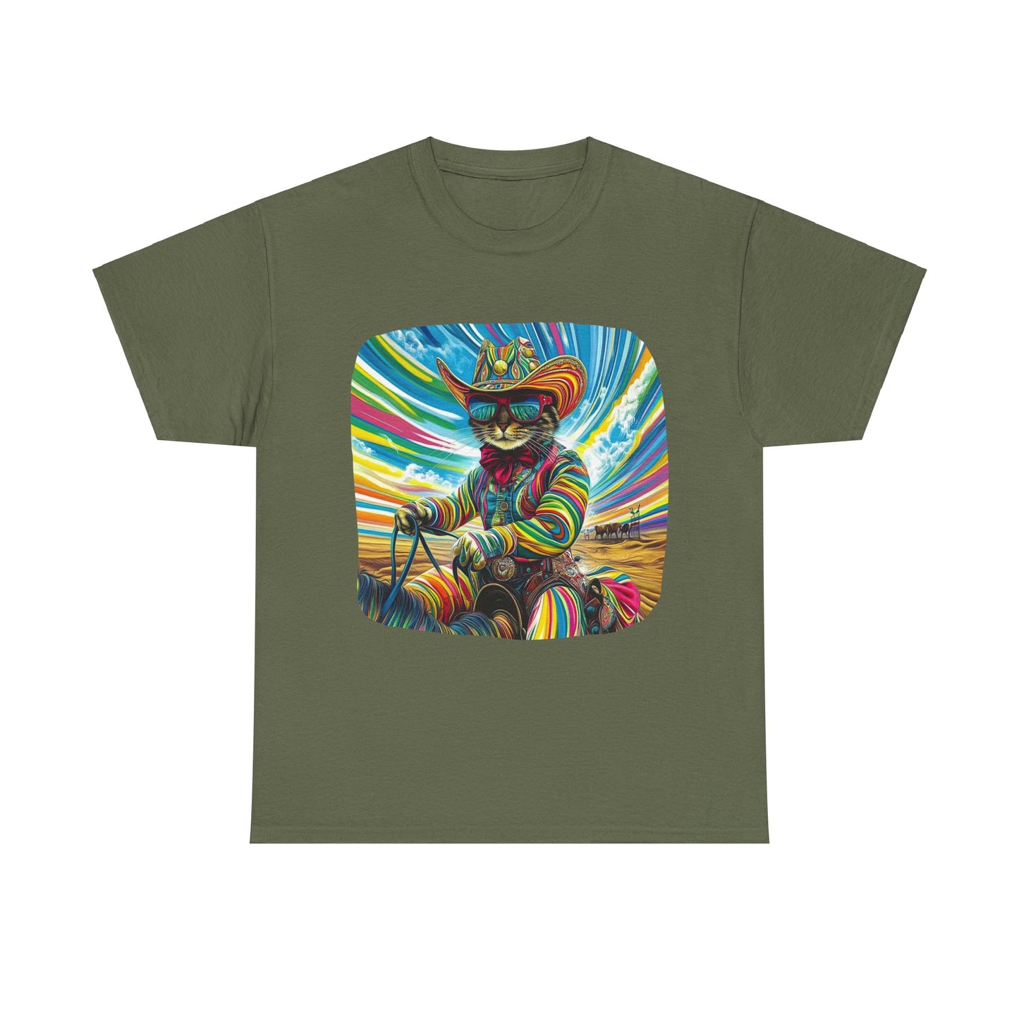 Cowboy, Cattle Rancher Cat Shirt - Graphic T- Cat Art Gift - Cool Cats Unisex Heavy Cotton Tee T-Shirt