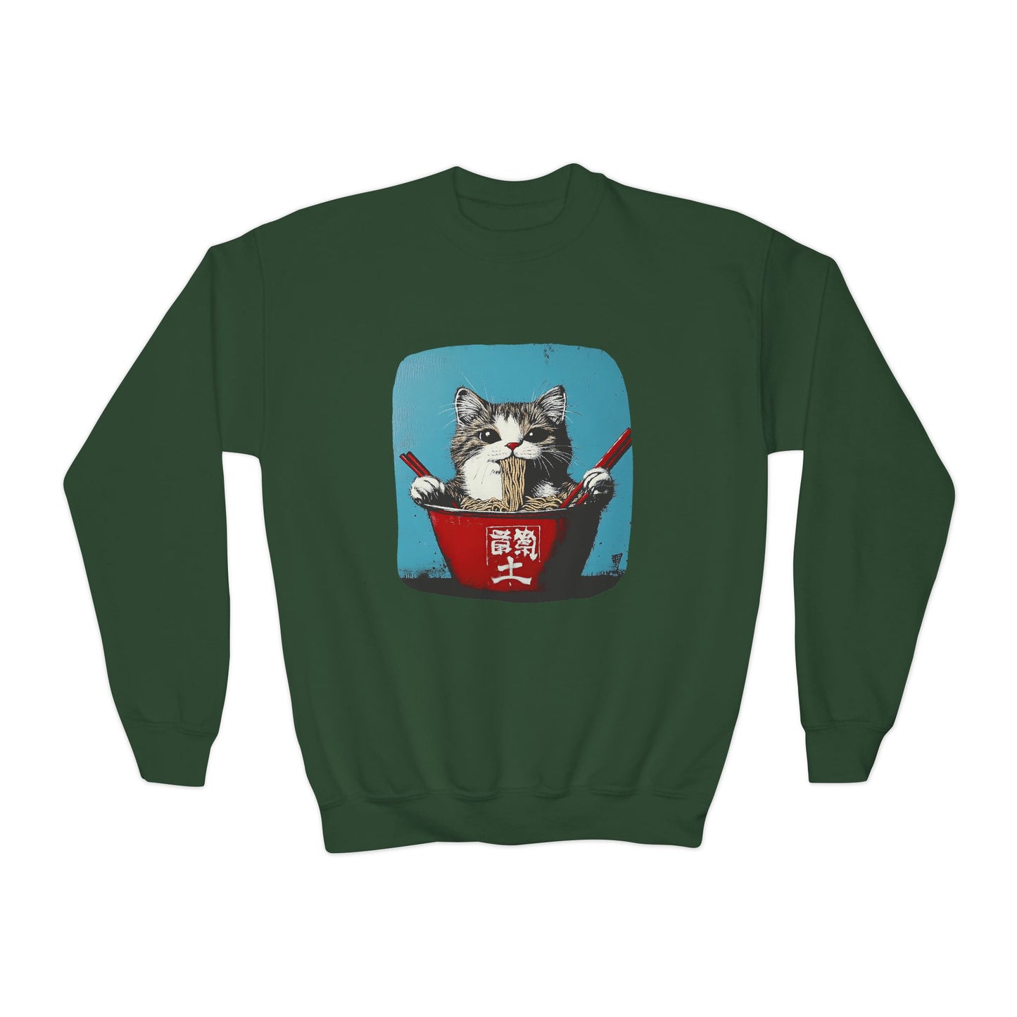 Ramen Bowl Cats for Kids Sweatshirt - Hungry Noodle Kitty Cat Youth Crewneck Sweatshirt -Christmas Cat Gift