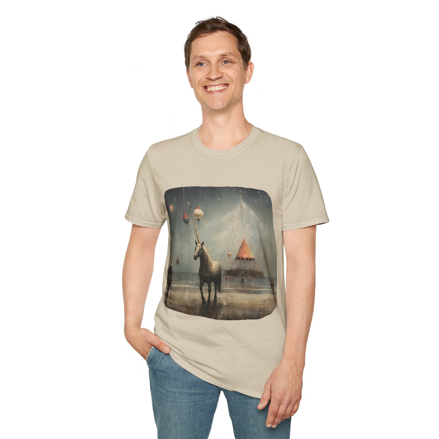 Unicorn with Holiday Ornament, Unicorn Christmas Gift Unisex Tee Shirt, T-Shirt Softstyle T-Shirt