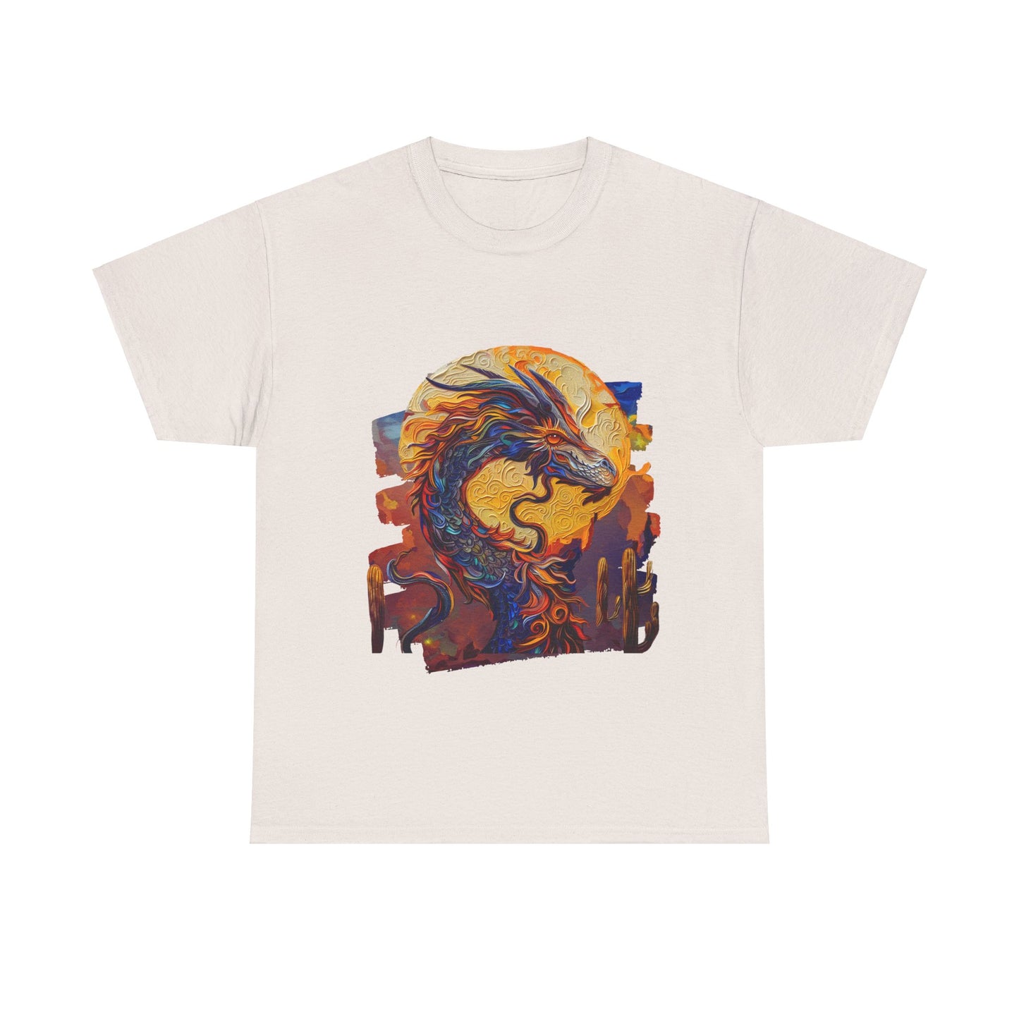 Desert Solar Dragon Graphic Tee - Dragon T-shirt - Dragon Lovers Unisex Heavy Cotton Tee T-Shirt