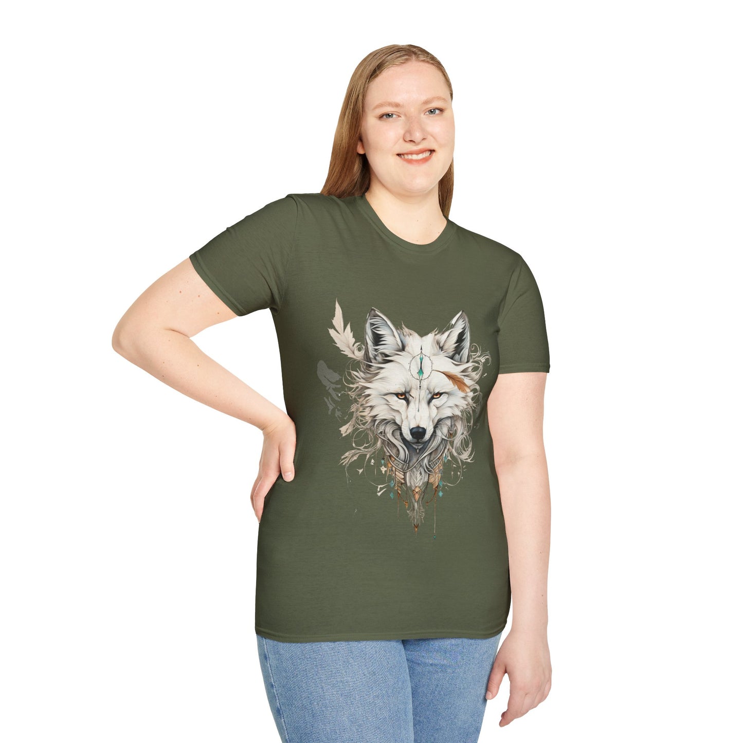 White Snow Fox Shirt, Fox Lover's Gift, Unisex Tee Shirt, T-Shirt Fox Totem Spirit Medicine Softstyle T-Shirt Tee Teeshirt White Fox