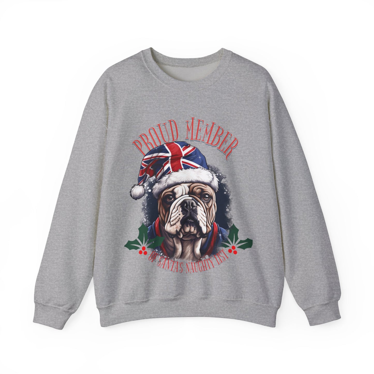 Santa's Naughty List British English Bulldog Anglophile Christmas Unisex Long Sleeve Jersey Cotton Shirt Mens Womens Sweatshirt Sweat Shirt