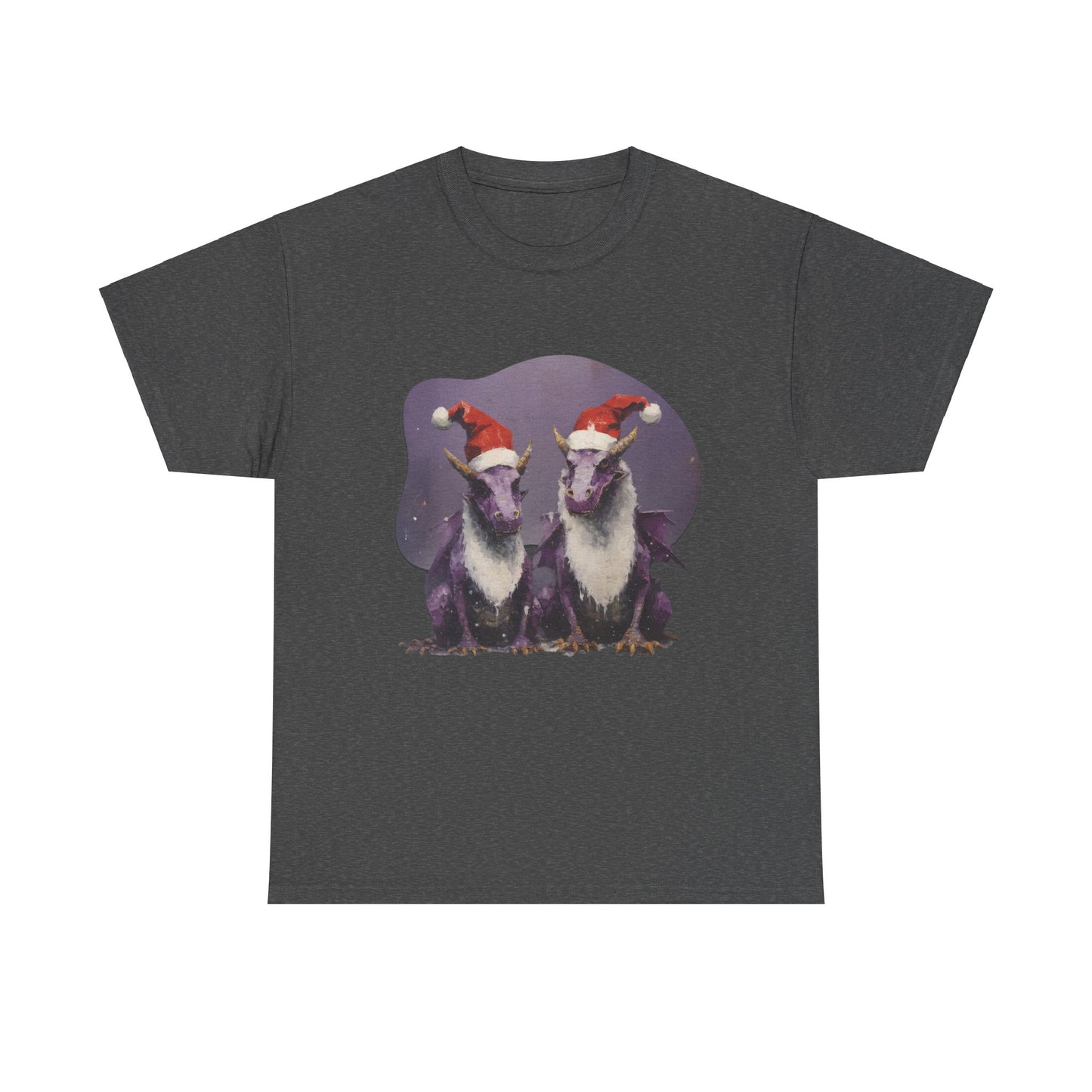 Holiday Dragon Graphic Tee - Dragon in Santa Hat T-shirt - Dragon Lovers Unisex Heavy Cotton Tee T-Shirt