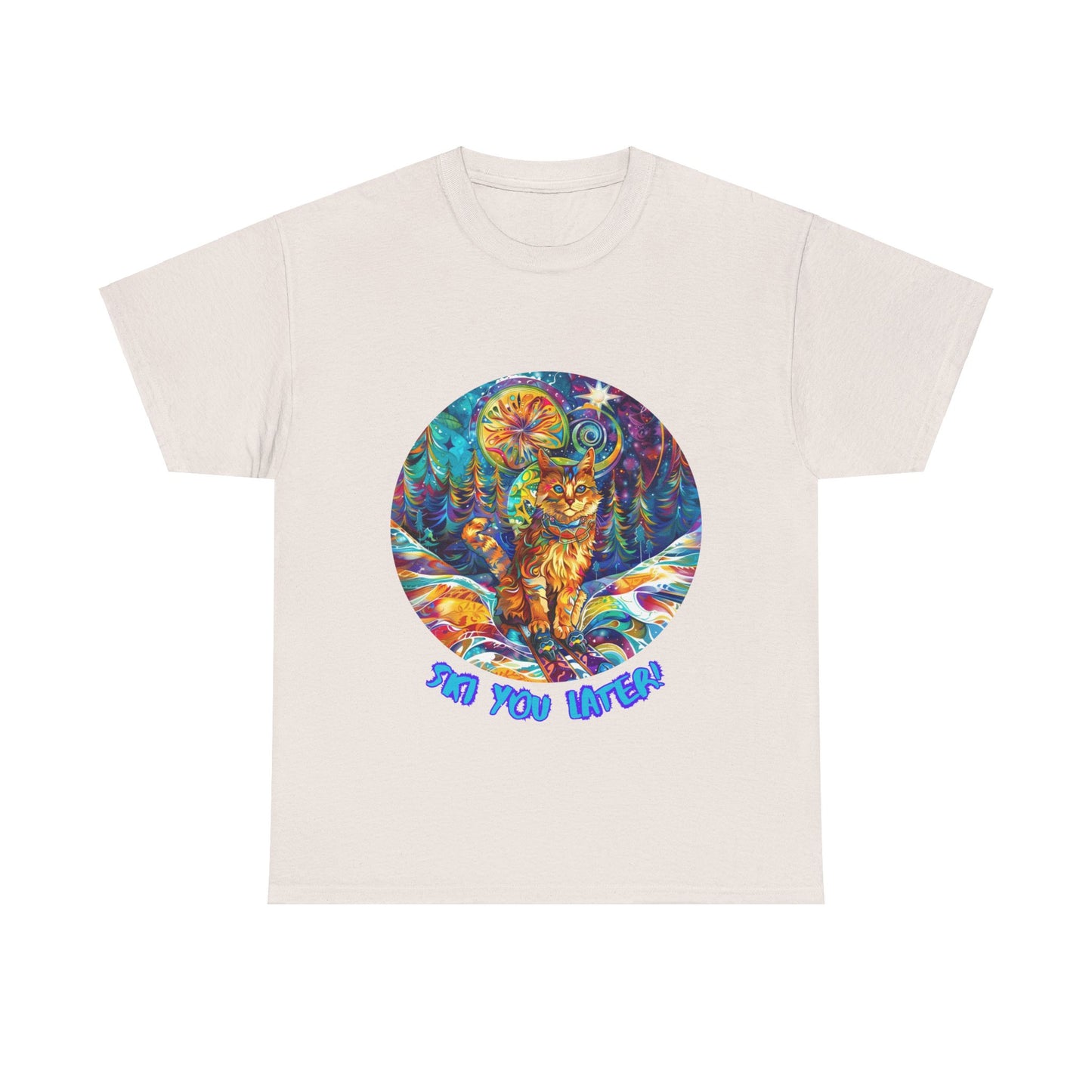 Ski You Later - Ski, Snow, Snowboard Winter Sports Cat Cat Art Graphic Tee, Ski Gift - Cool Cats Unisex Heavy Cotton Tee T-Shirt