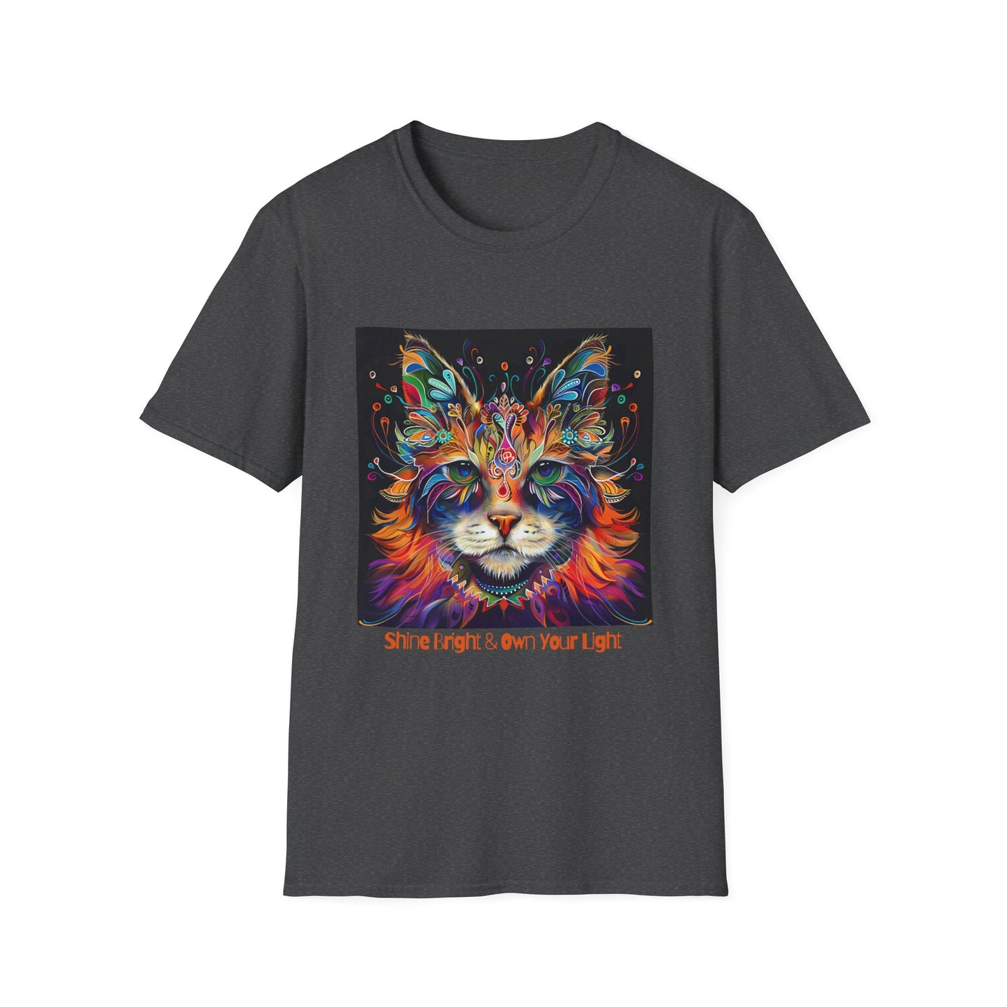 "Shine Bright and Own Your Light" Cat Shaman Graphic Cat Tee, Cat Lover's Graphic Tee Graphic Unisex T- Shirt, T-Shirt Cat Lovers Gift Softstyle T-Shirt Tee Teeshirt Stylized Cat