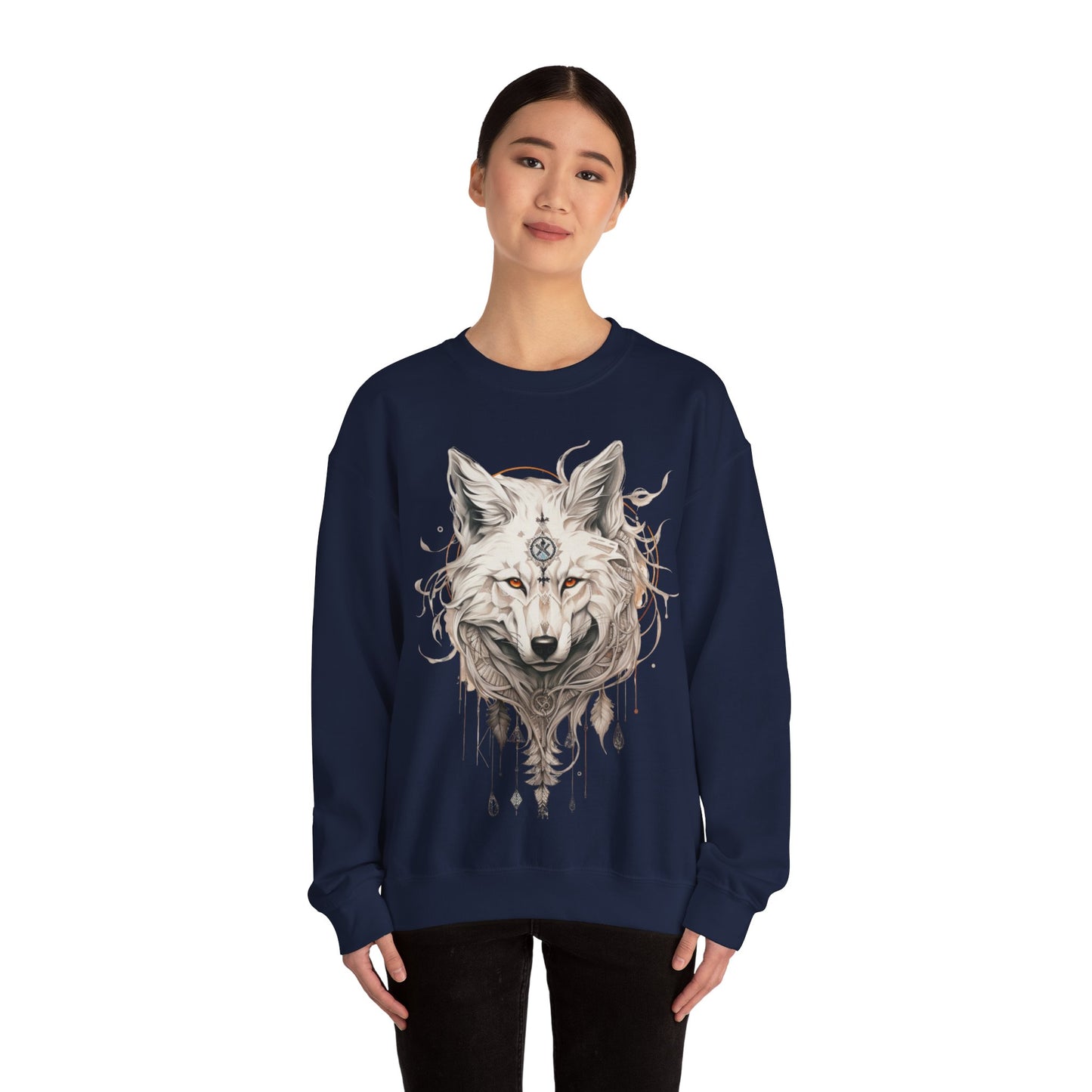 Tribal Style White Wolf, Lone Wolf Sweatshirt, Wolf Totem Gift, Canada, Northern US Wolf Conservation Shirt Unisex Sweatshirt Sweat Shirt