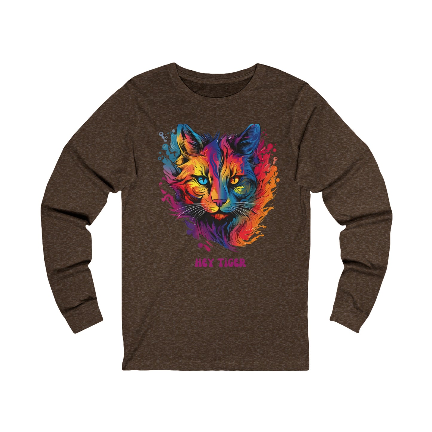 'Hey Tiger,' Pride Rainbow Colors Cat Long Sleeve Shirt LGBTQ+ Unisex Jersey Long Sleeve Tee Shirt, T-Shirt, Cat Lover