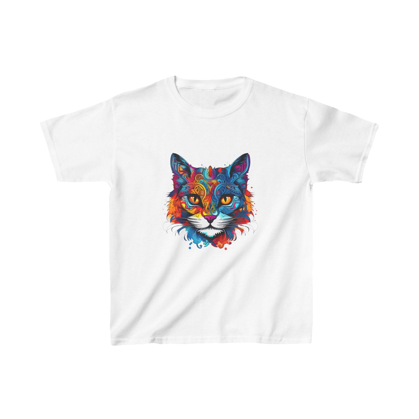 Jewel Tone Kids Cat Graphic Tee - Vibrant Cute Cat Design for Young Cat Lovers