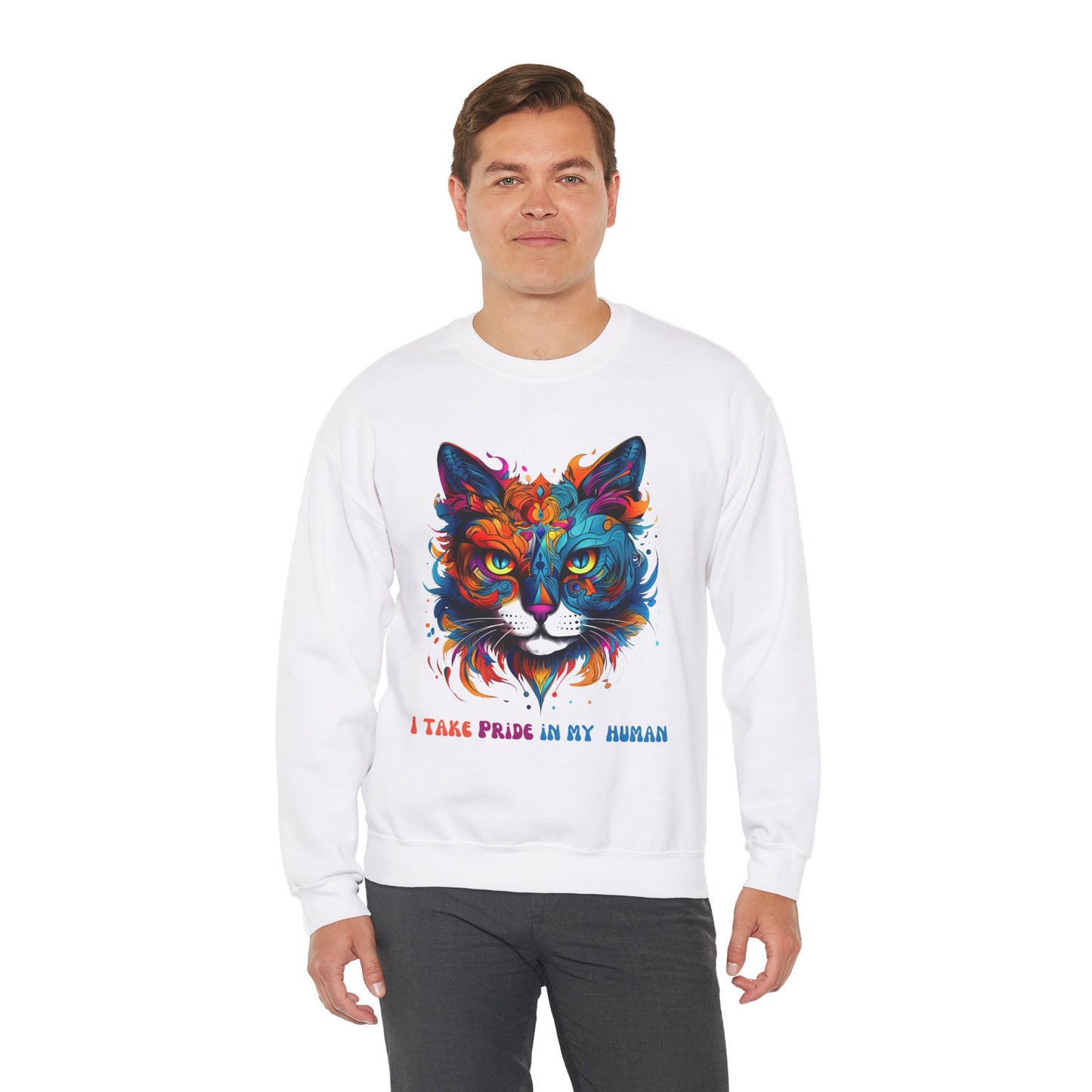 "I Take Pride in My Human" Pride Cat Sweatshirt, Cat Lovers Gift, Kitty Cat LGBTQ+ Shirt Unisex Sweatshirt Sweat Shirt, Many Colors