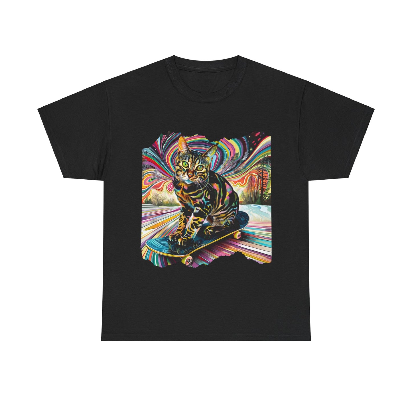 Skateboard Cat (V3) Skater Cat Art Gift - Cool Cats Unisex Heavy Cotton Tee T-Shirt