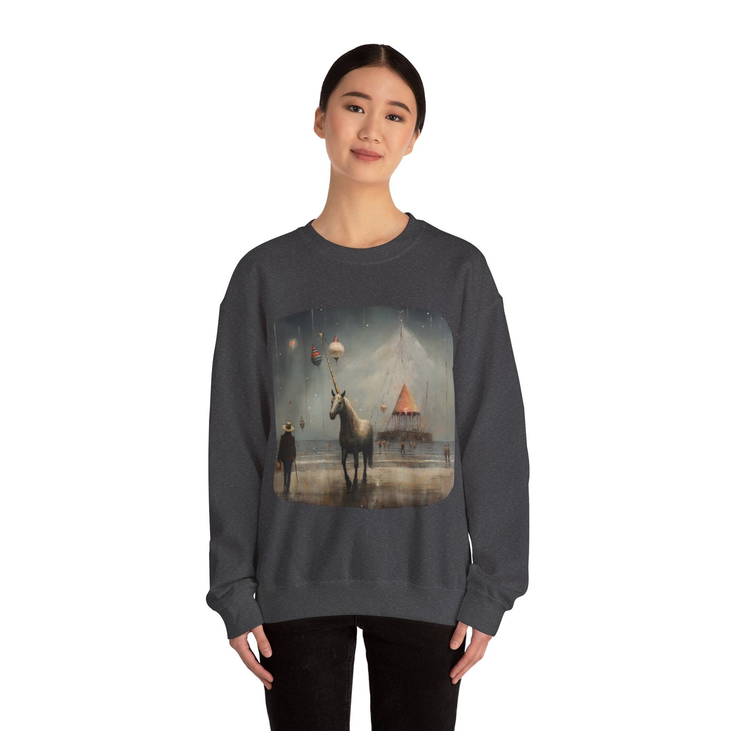 Unicorn on a Pier, Lone Unicorn Holiday Sweatshirt, Whimsical HolidayUnicorn Gift, Christmas Shirt Unisex Sweatshirt Sweat Shirt