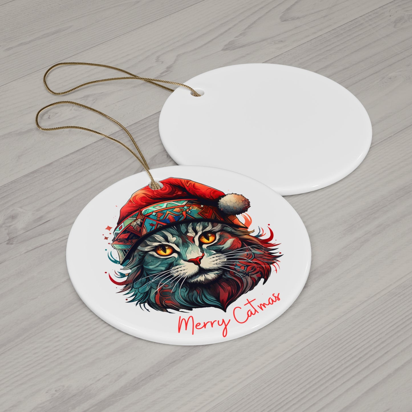 Merry Catmas Santa Cat, Cat in Santa Hat, Cat Lovers, Cat Mom, Cat Dad, Christmas Gift,Ornament, Ceramic Naughty Cat Lovers Gift
