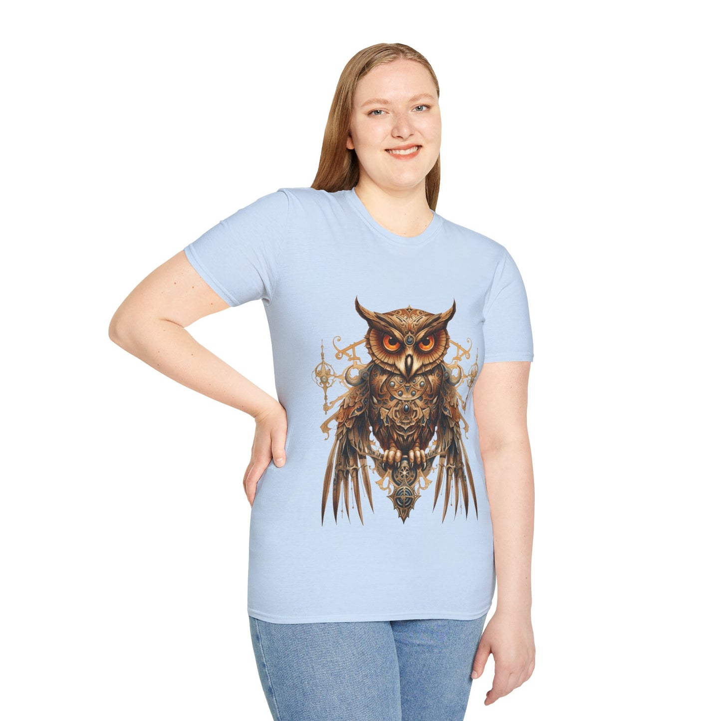 Steampunk Art Deco Style Owl II, Golden Owl Shirt, 1920's Owl Gift Unisex Tee Shirt, T-Shirt Softstyle T-Shirt Tee Teeshirt