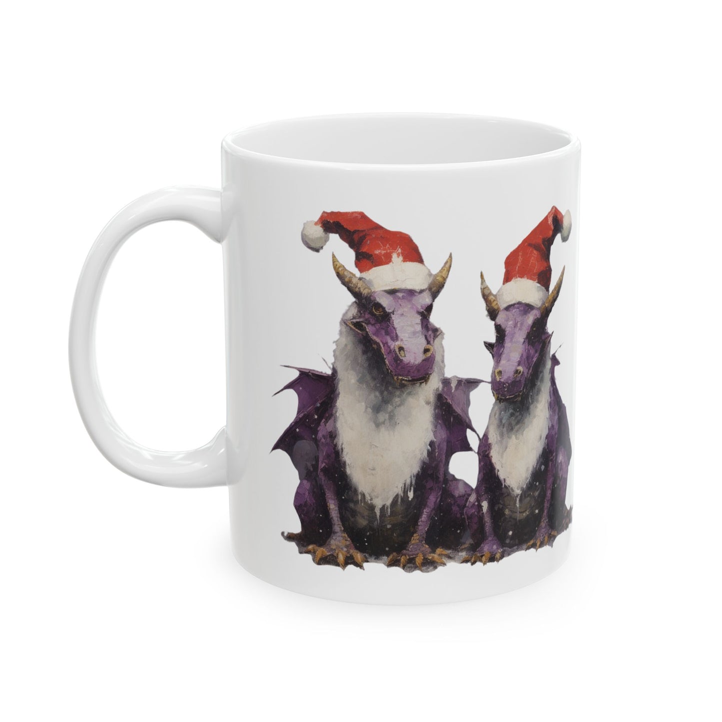 Purple Christmas Dragons Mug, Magical Dragon Christmas Gift - Printed Art, Christmas Family Ceramic Mug 11oz Colorful Kids Dragon in Santa
