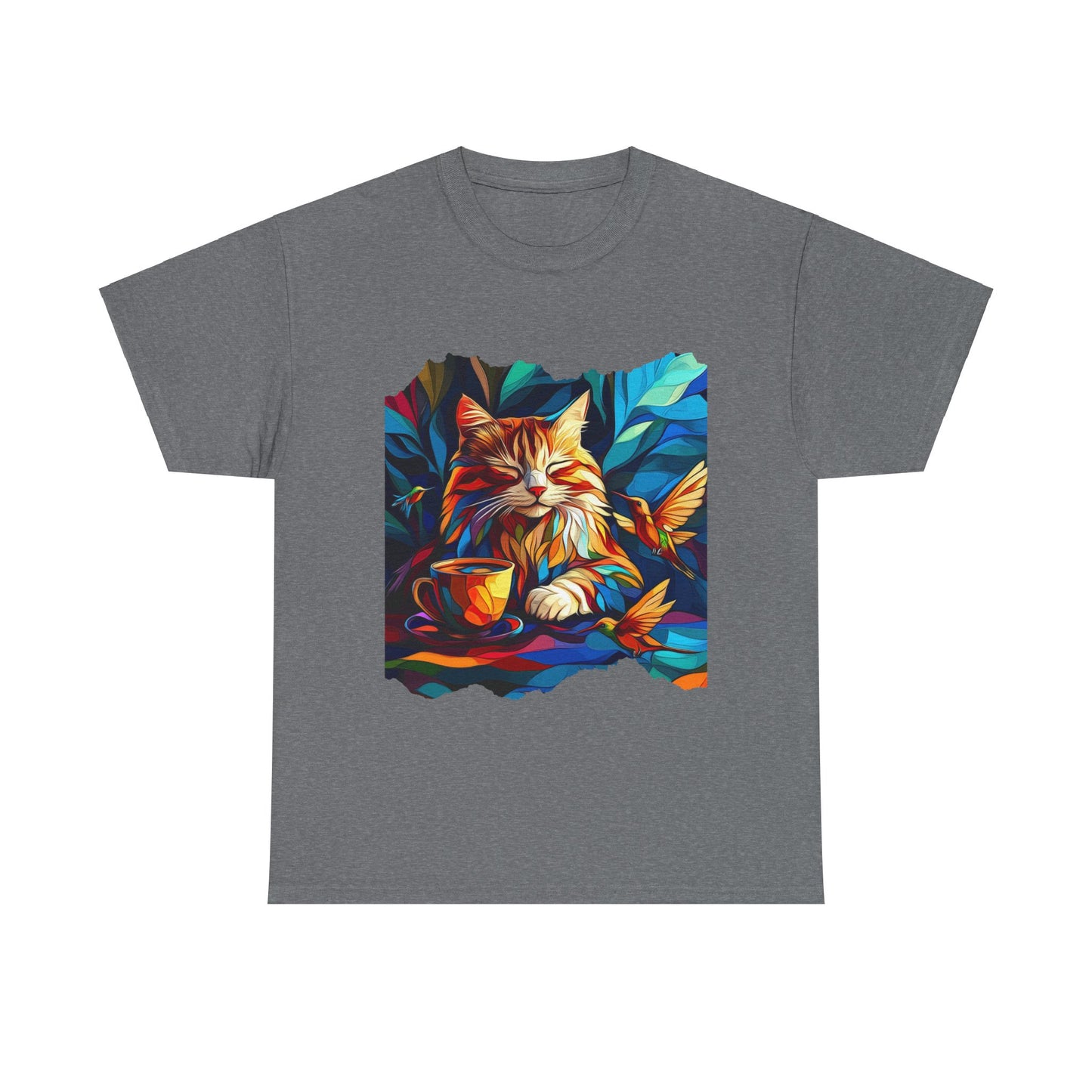 Coffee Cat - (V4) Cats and Coffee , Tea Shirt - T-shirt Coffee Lover - Cat Lover Unisex Heavy Cotton Tee T-Shirt