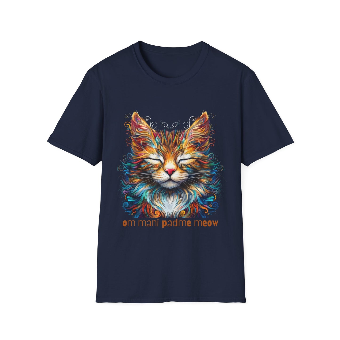 Om Mani Padme Meow - Meditating Cat Shirt, Cat Lover's Graphic Tee Graphic Unisex T- Shirt, T-Shirt Cat Lovers Gift Softstyle T-Shirt Tee Teeshirt Stylized Cat
