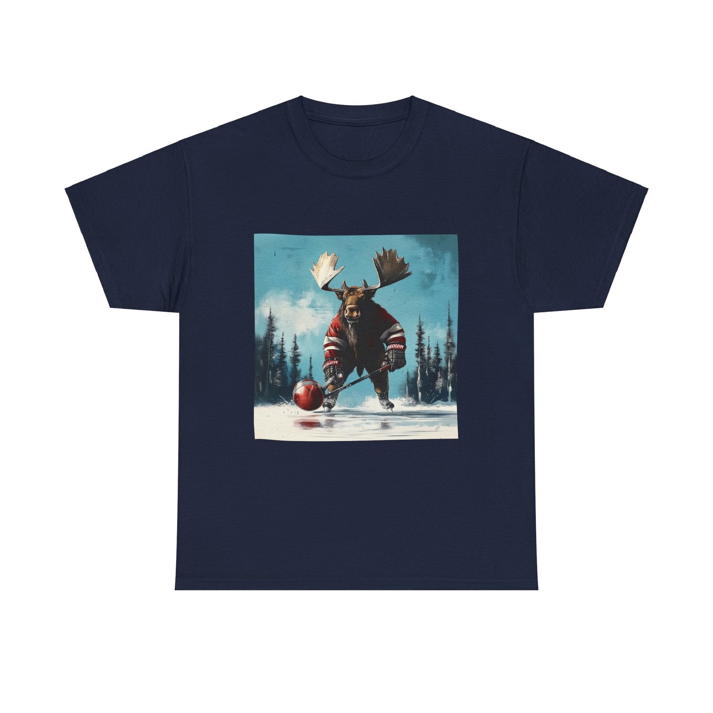 Moose Hockey Player - Drop the Puck! Moose Lover Gift, Hockey Graphic Tee Unisex Heavy Cotton Tee T-Shirt