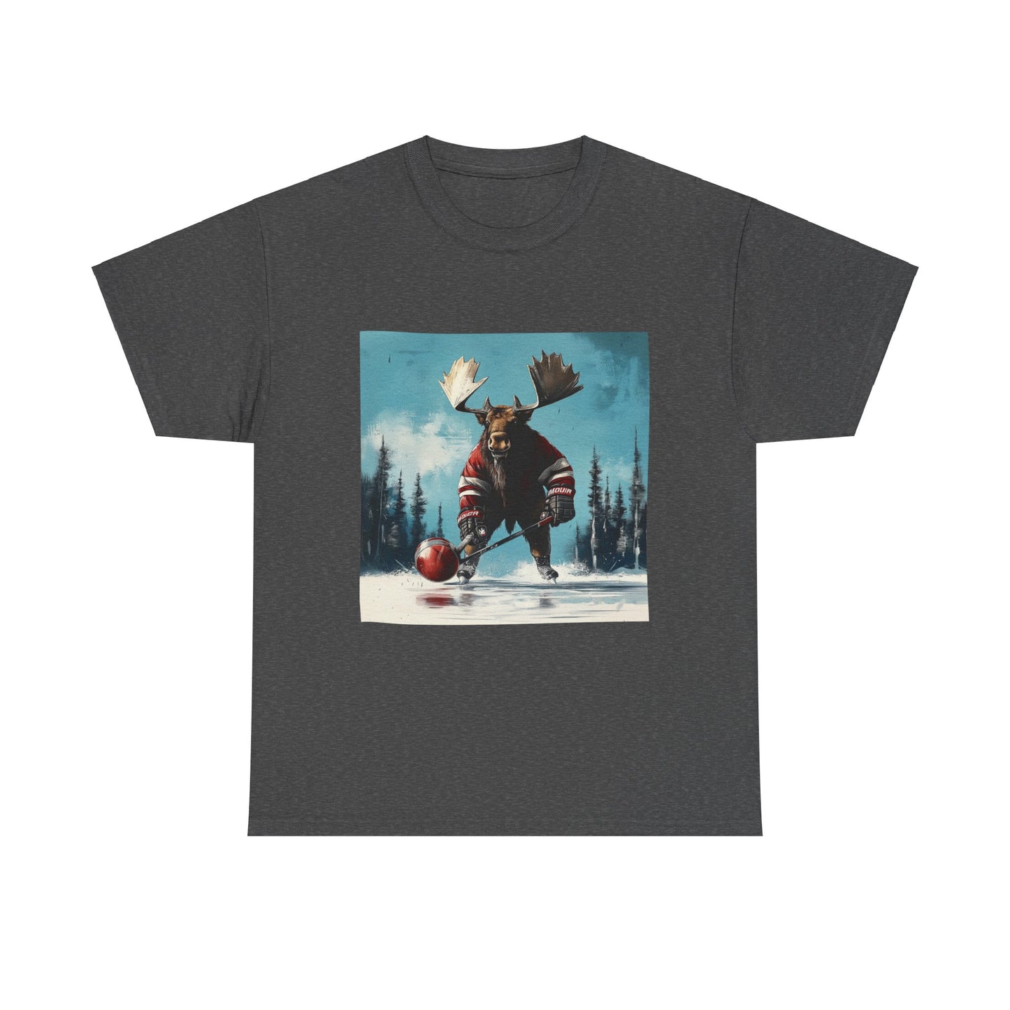 Moose Hockey Player - Drop the Puck! Moose Lover Gift, Hockey Graphic Tee Unisex Heavy Cotton Tee T-Shirt