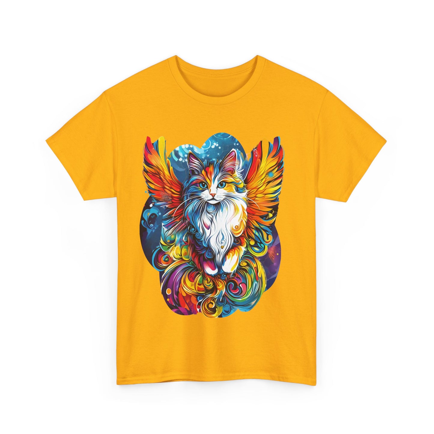 Tattoo Style Cat Angel, Cat Memorial - Cat with Angel Wings Graphic Tee- Cat Gift Unisex Heavy Cotton Tee T-Shirt