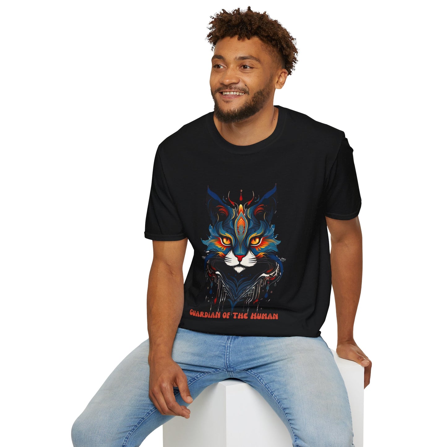 Guardian of the Human, Cat Lover's Gift Unisex Tee Shirt, T-Shirt Cat Lovers Gift Softstyle T-Shirt Tee Teeshirt Stylized Cat