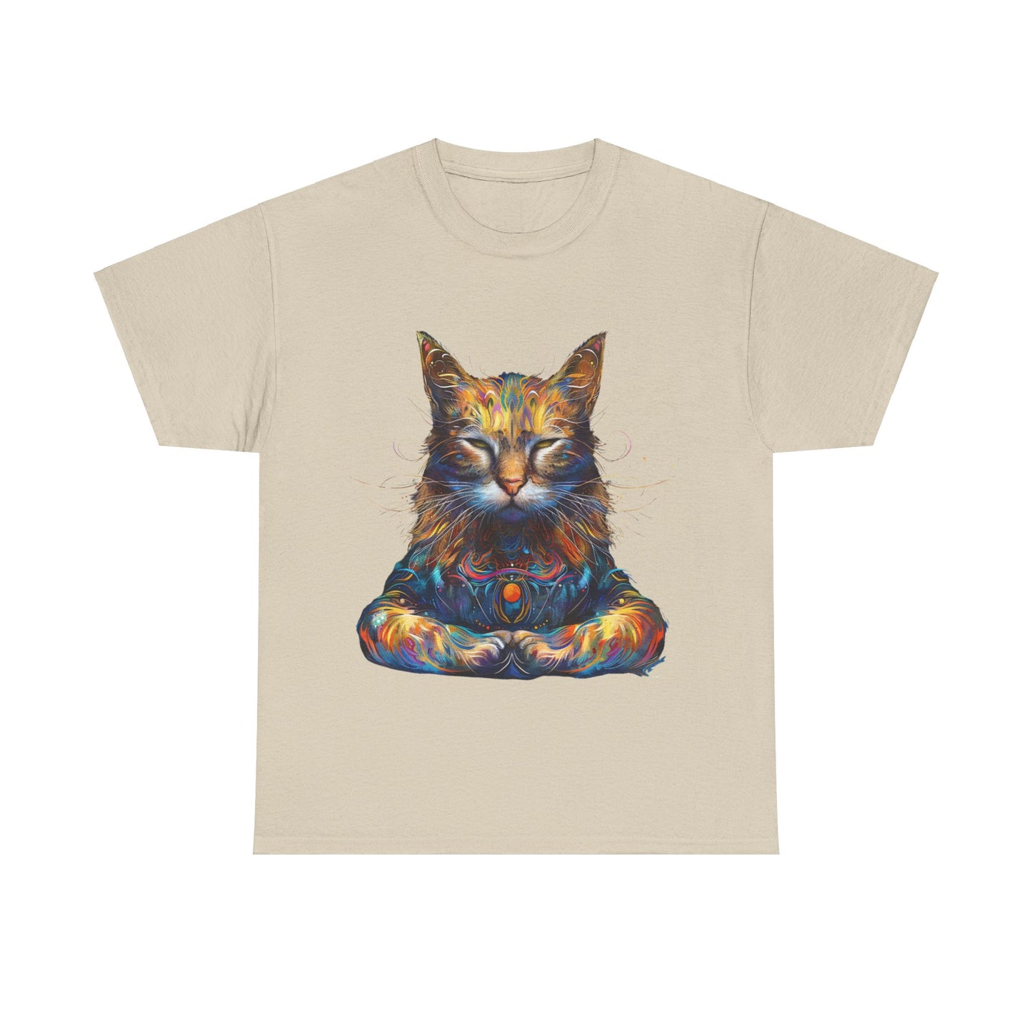 Meditating Cat, (V5) Zen Cat, Cat Gift Unisex Heavy Cotton Tee T-Shirt