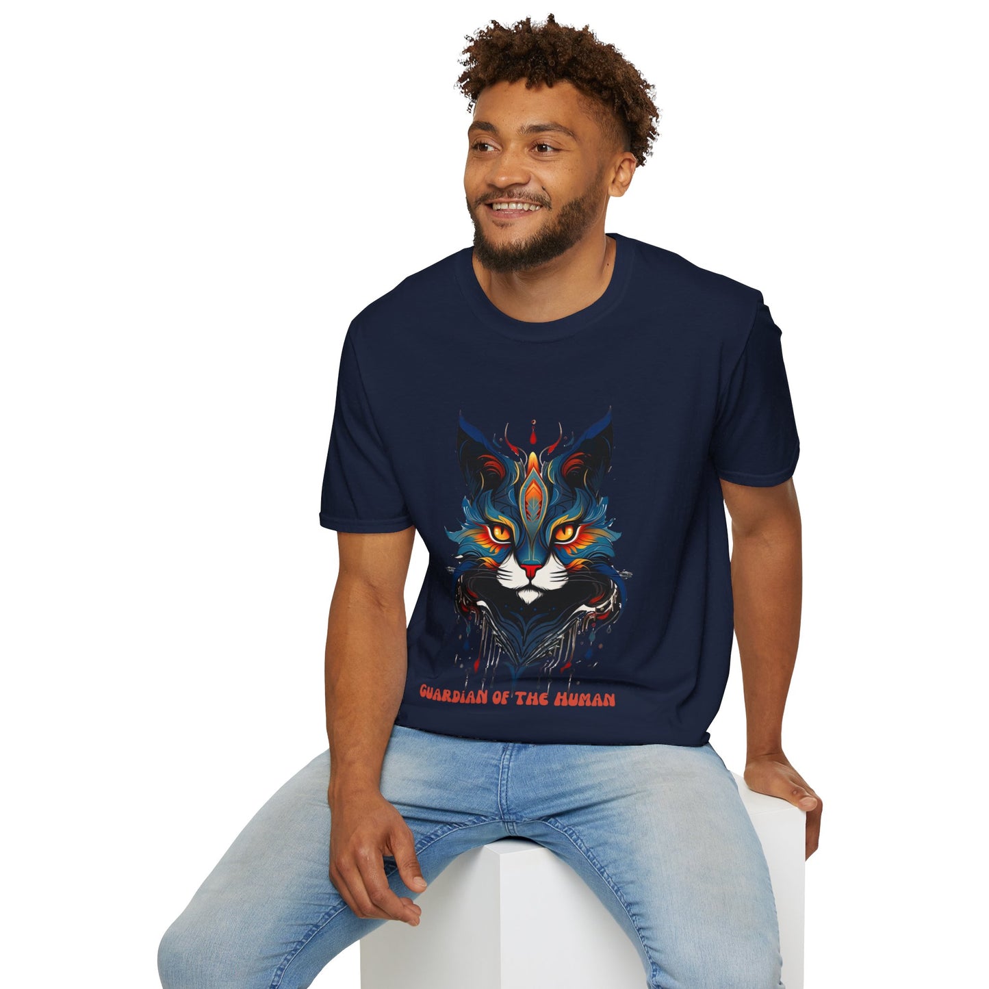 Guardian of the Human, Cat Lover's Gift Unisex Tee Shirt, T-Shirt Cat Lovers Gift Softstyle T-Shirt Tee Teeshirt Stylized Cat