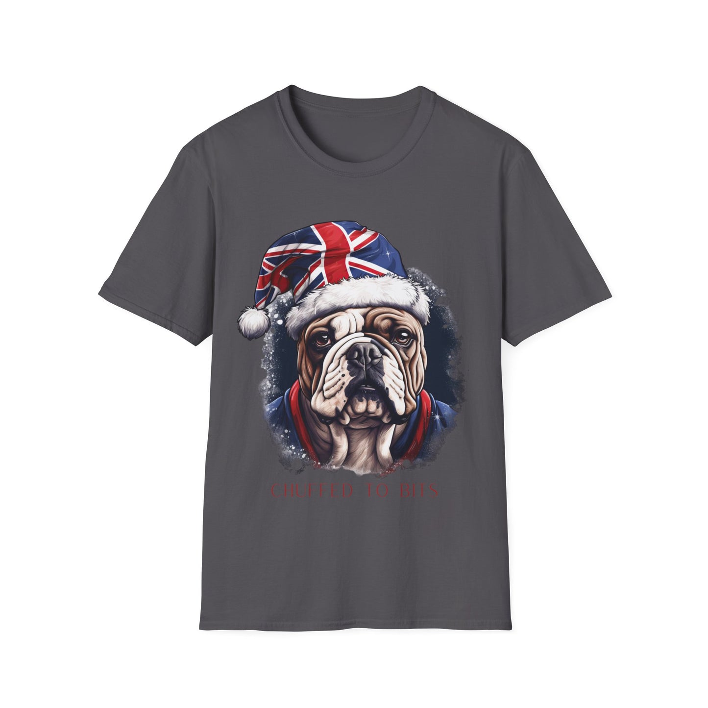 English Bulldog, Chuffed To Bits T-Shirt, British Union Jack, Mens Womans Unisex Shirt Softstyle T-Shirt Teeshirt Anglophile