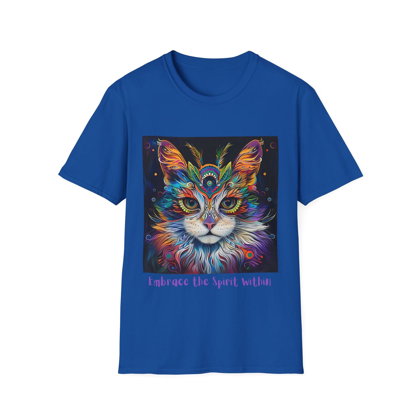"Embrace the Spirit Within" Cat Shaman Graphic Cat Tee, Cat Lover's Graphic Tee Graphic Unisex T- Shirt, T-Shirt Cat Lovers Gift Softstyle T-Shirt Tee Teeshirt Stylized Cat