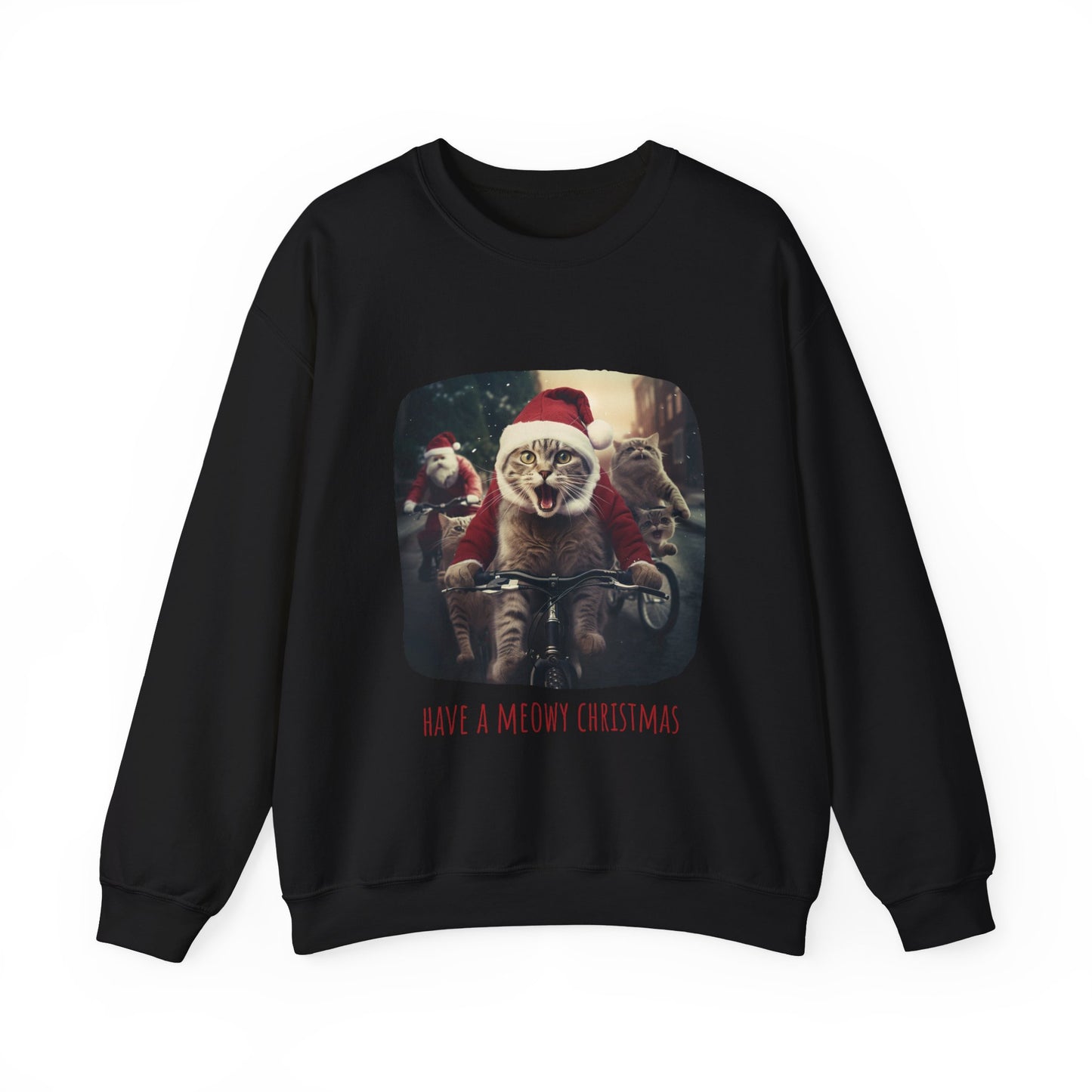 Meowy Christmas Cat, Cat Lovers Gift, Kitty Cat Christmas Shirt Unisex Sweatshirt Sweat Shirt, Many Colors