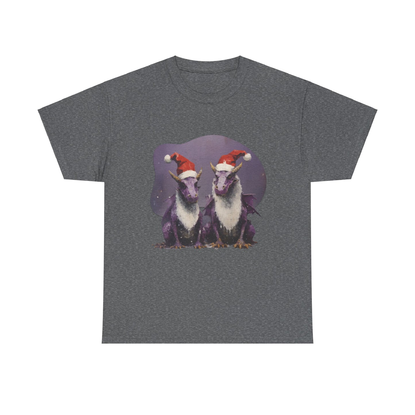 Holiday Dragon Graphic Tee - Dragon in Santa Hat T-shirt - Dragon Lovers Unisex Heavy Cotton Tee T-Shirt