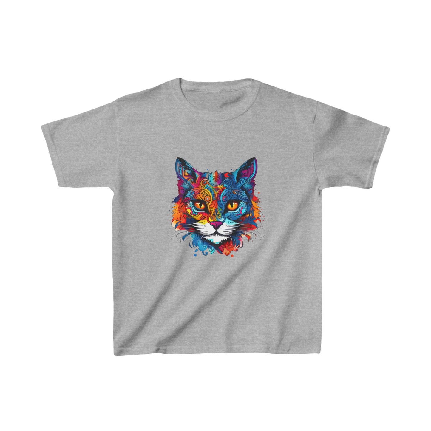 Jewel Tone Kids Cat Graphic Tee - Vibrant Cute Cat Design for Young Cat Lovers