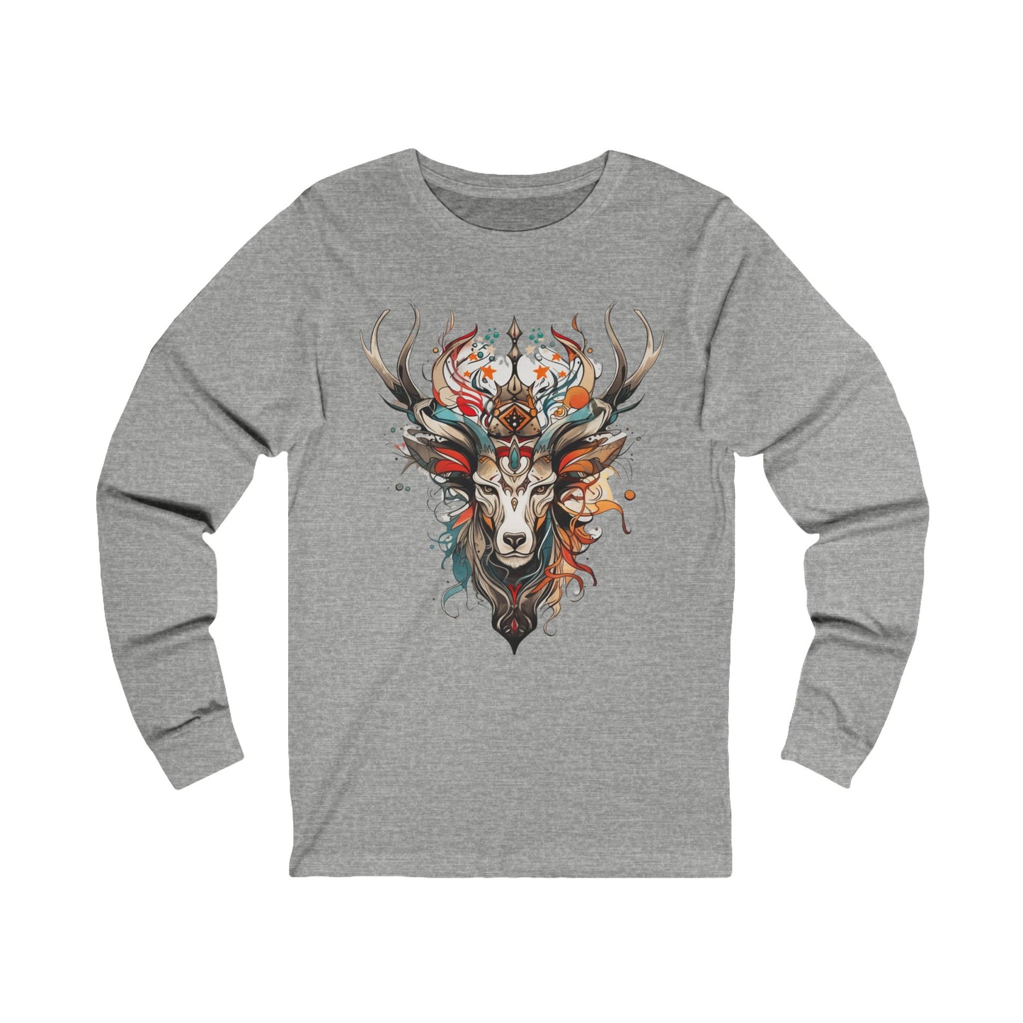 Reindeer Shirt, Deer - Reindeer, Lover's Gift Unisex Jersey Long Sleeve Tee Shirt, T-Shirt, Exotic or Tribal Reindeer