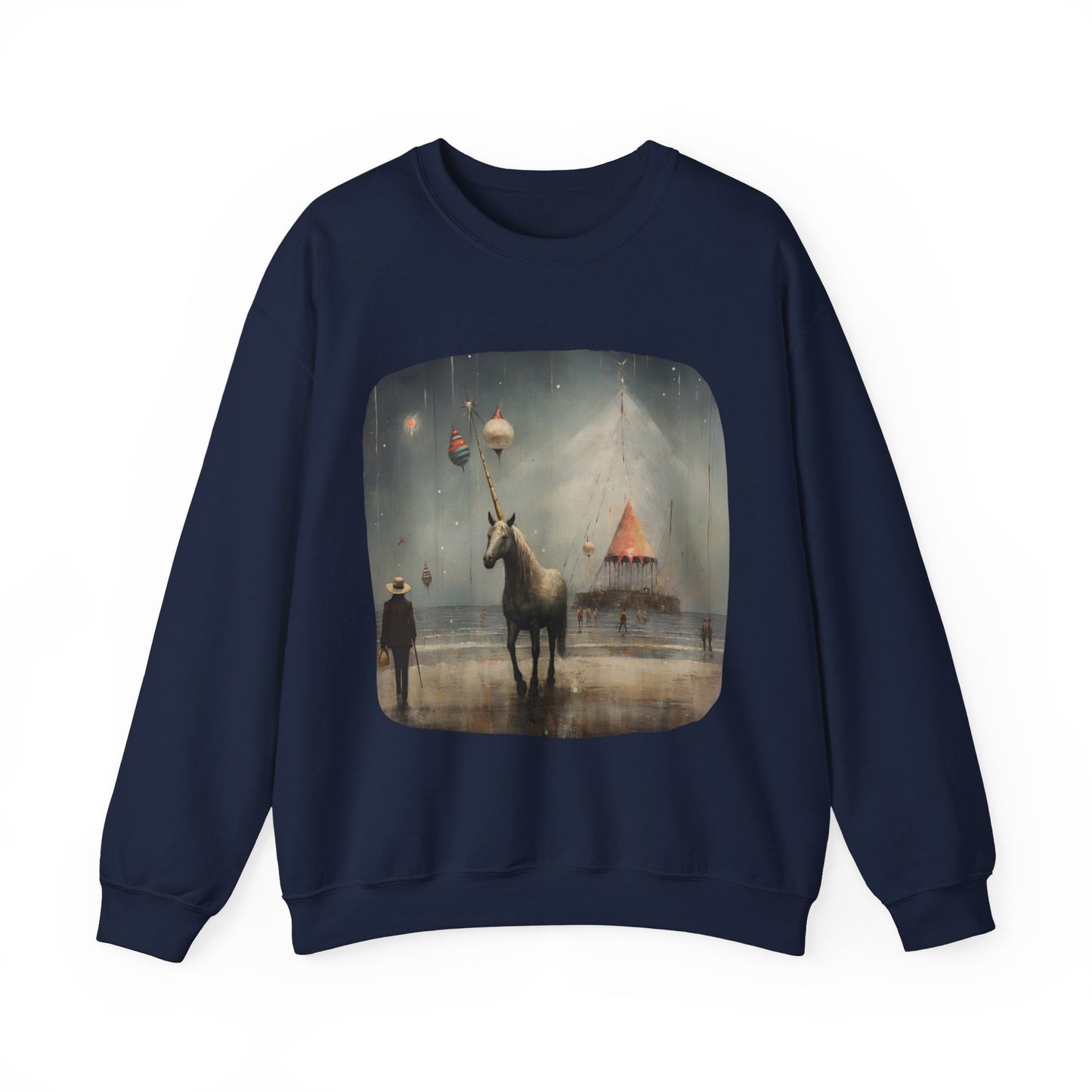 Unicorn on a Pier, Lone Unicorn Holiday Sweatshirt, Whimsical HolidayUnicorn Gift, Christmas Shirt Unisex Sweatshirt Sweat Shirt