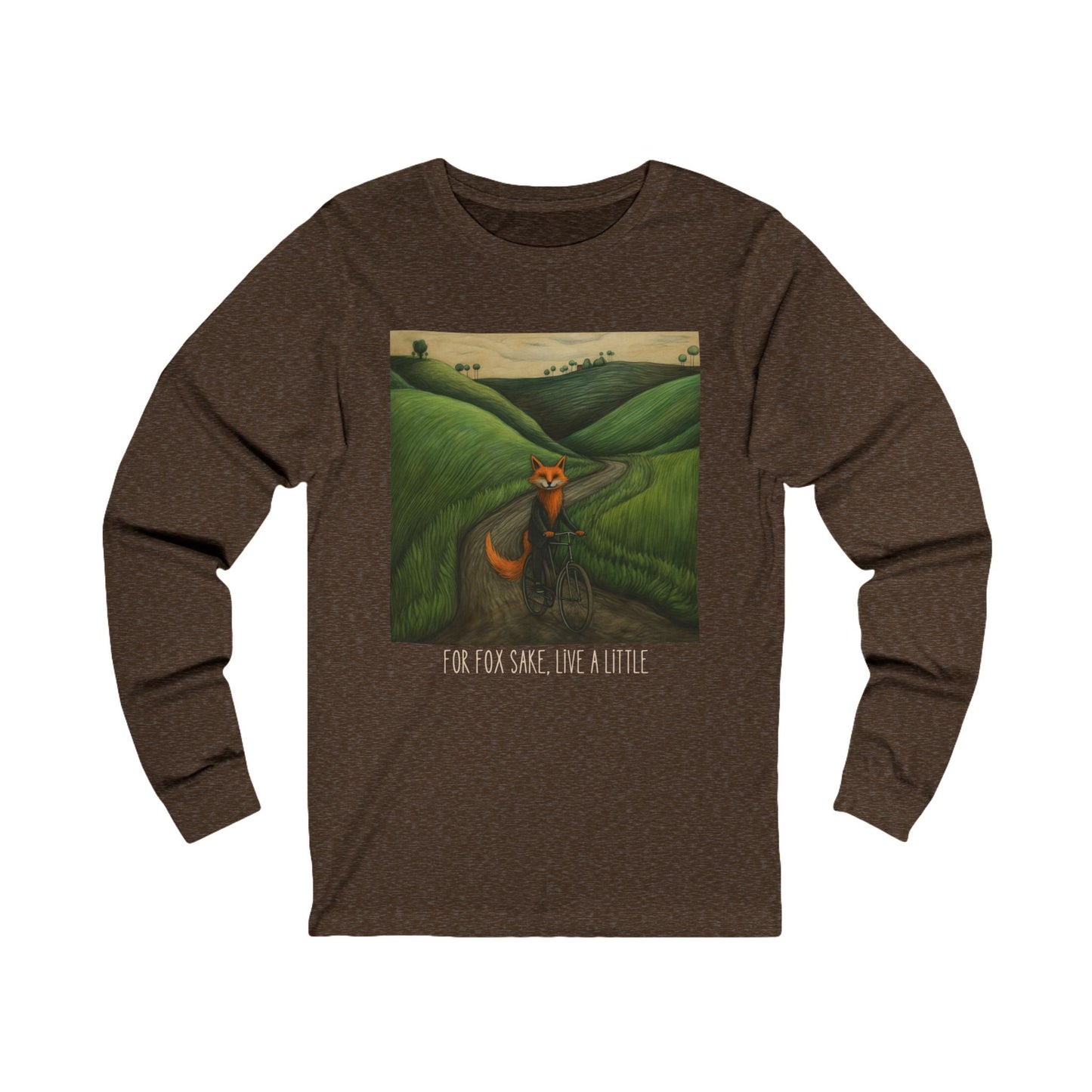"For Fox Sake" - Red Fox on a Bicycle- Fox & Cycling Lover's Gift - Unisex Jersey Long Sleeve Tee Shirt, T-Shirt, Fox Lovers Gift