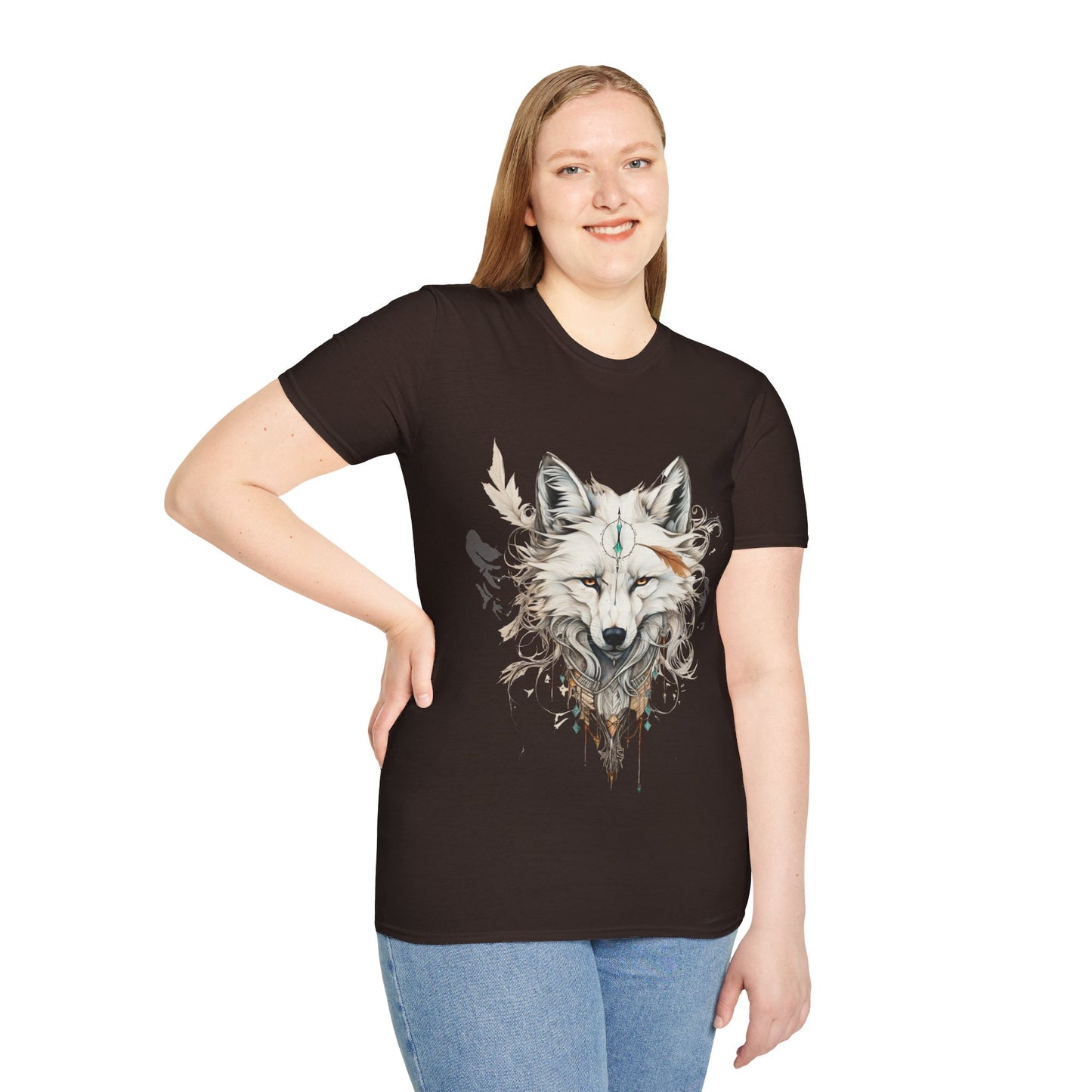 White Snow Fox Shirt, Fox Lover's Gift, Unisex Tee Shirt, T-Shirt Fox Totem Spirit Medicine Softstyle T-Shirt Tee Teeshirt White Fox