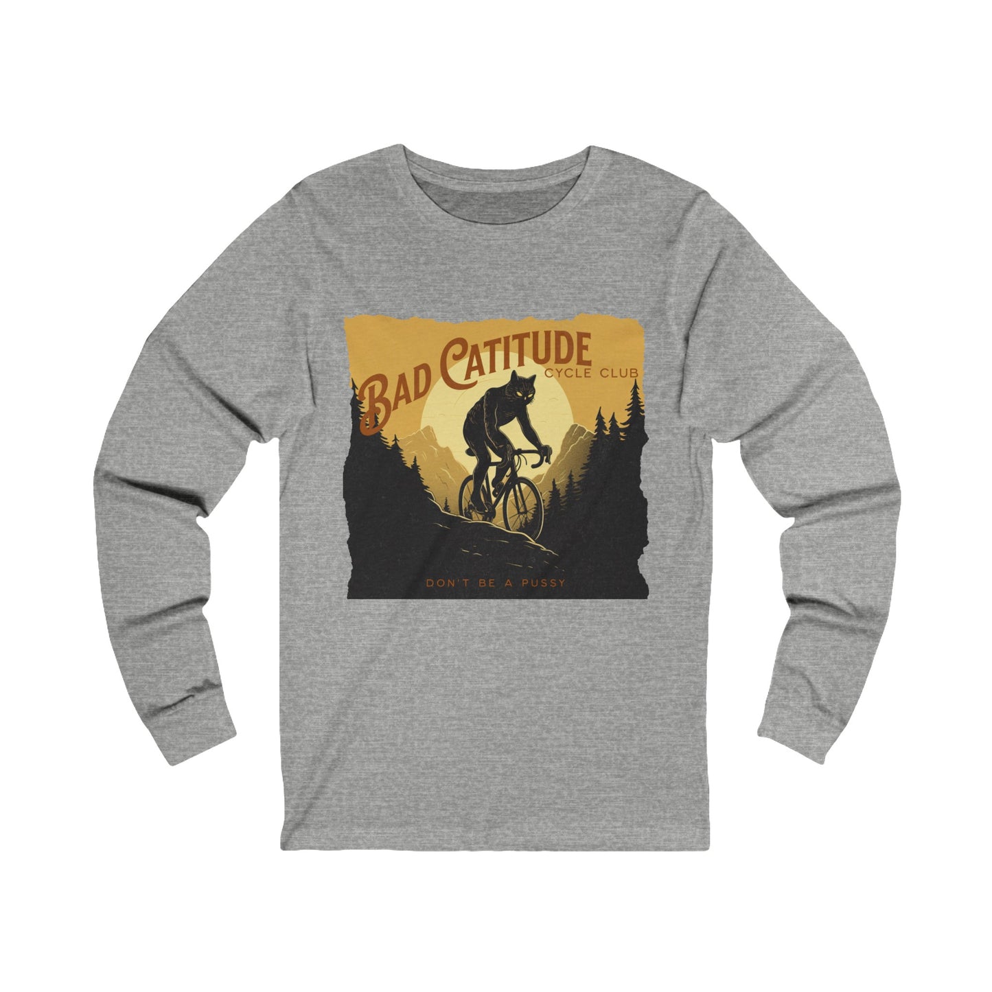Cycling Cat Cycle, Cat on Bicycle, Bad Catitudes Cycling Club, Unisex Jersey Long Sleeve Tee Shirt, T-Shirt, Cat Lovers Gift