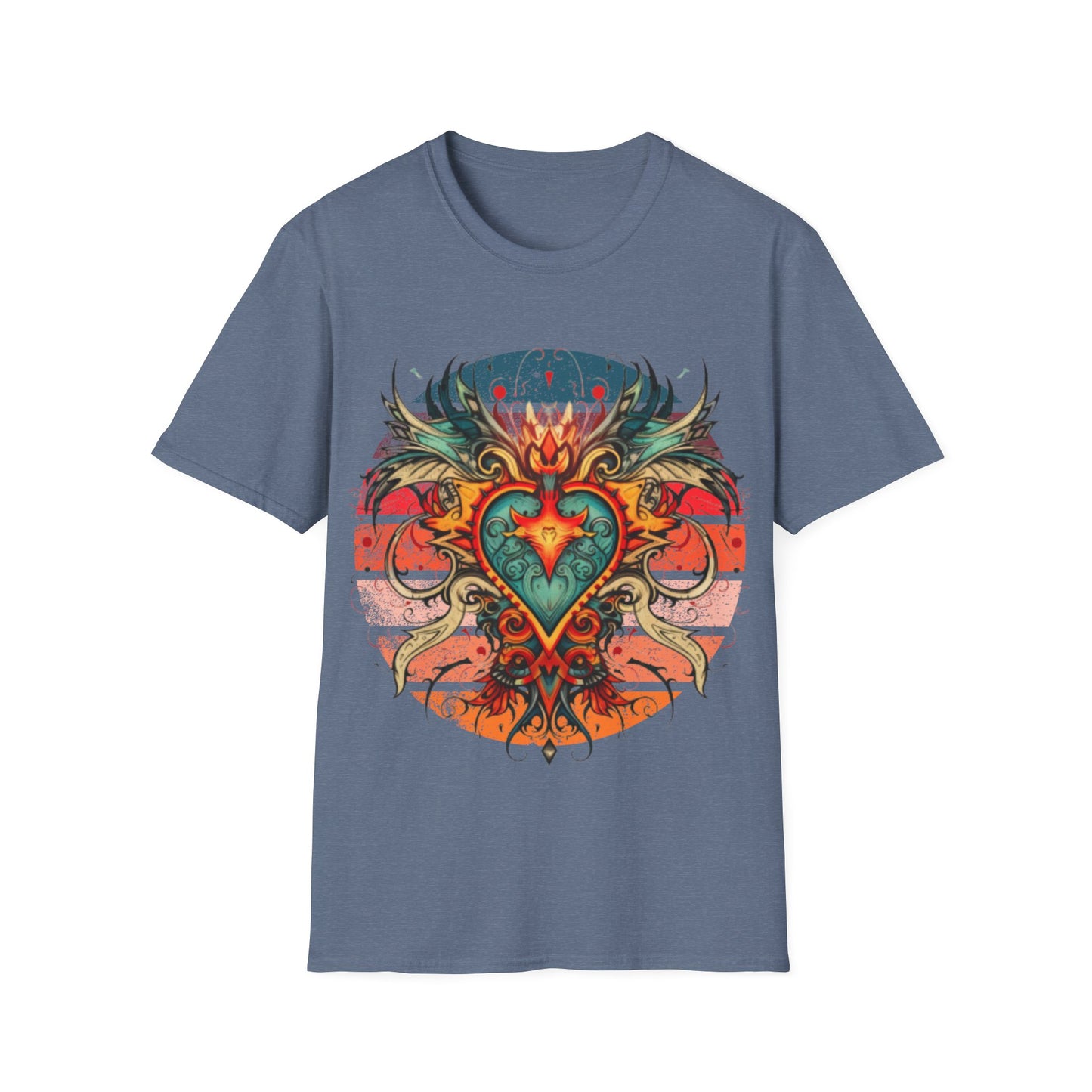 Sacred Heart, Retro Color, Boho Hippie Shirt, Graphic T-Shirt, Graphic Tee Softstyle Unisex Tee Shirt - 60s 70s Vibe Sacred Heart