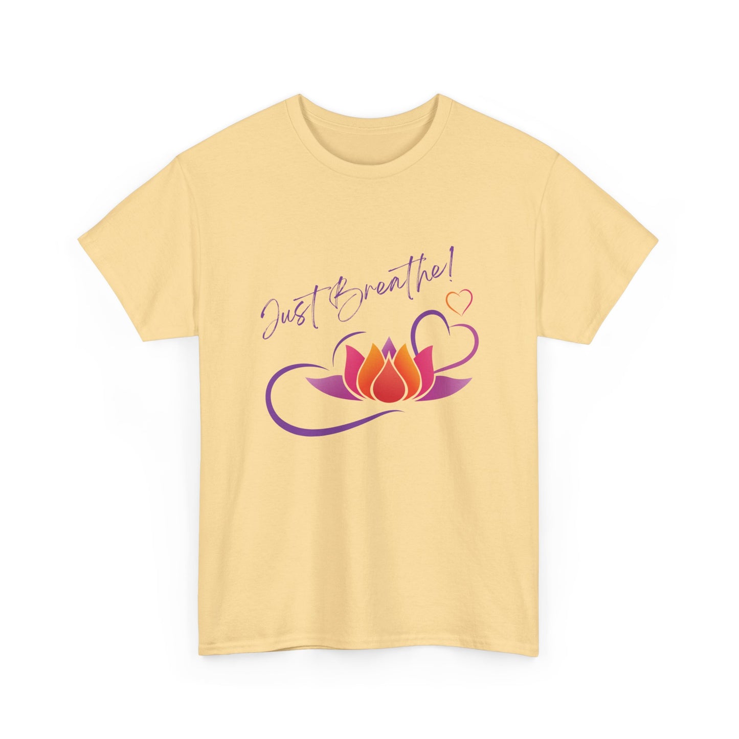 Just Breathe! Lotus Flower Hearts Tee shirt, Graphic Tees, Yoga Wear, Zen, Spiritual, Meditation Gifts Unisex Heavy Cotton Graphic Tee T-Shirt