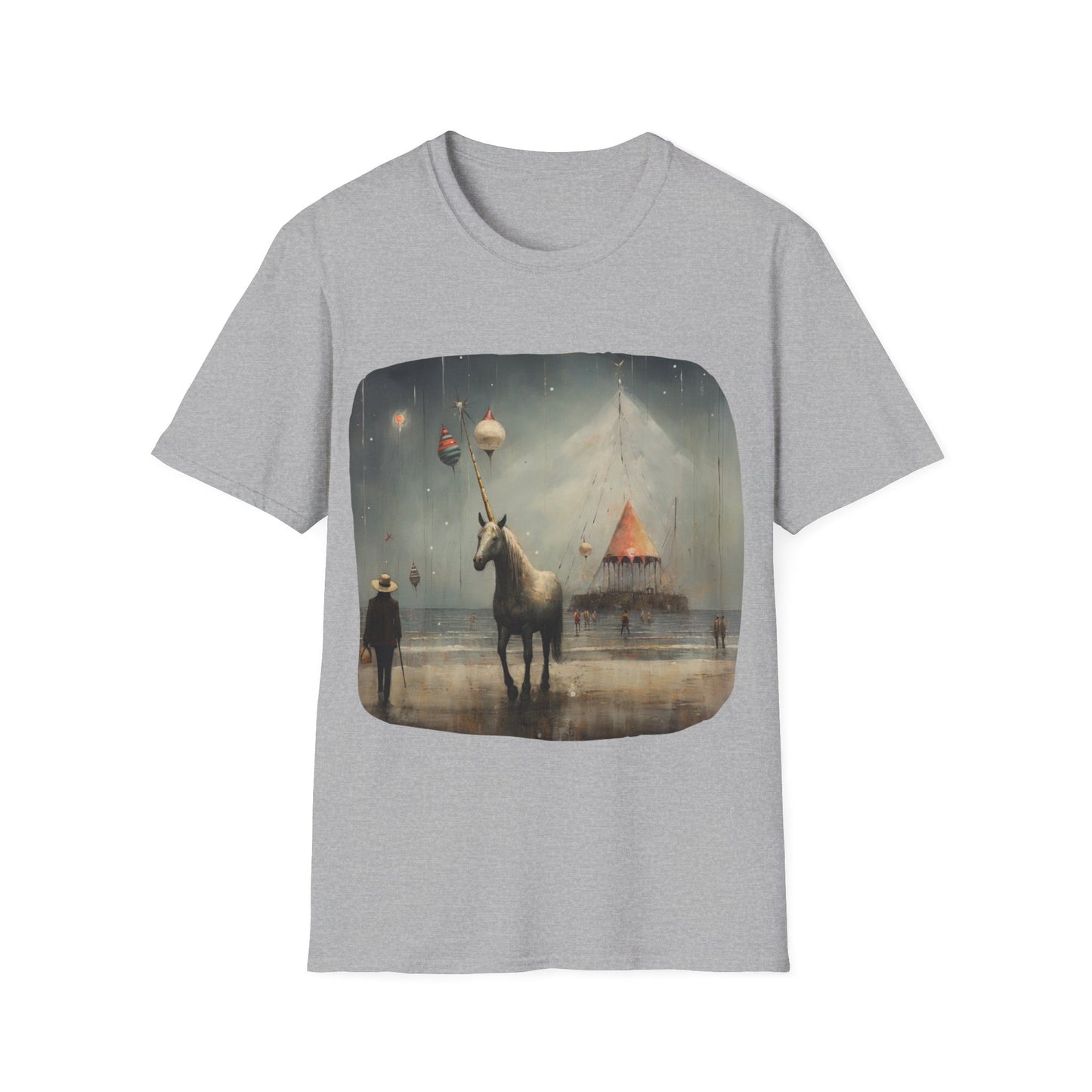 Unicorn with Holiday Ornament, Unicorn Christmas Gift Unisex Tee Shirt, T-Shirt Softstyle T-Shirt