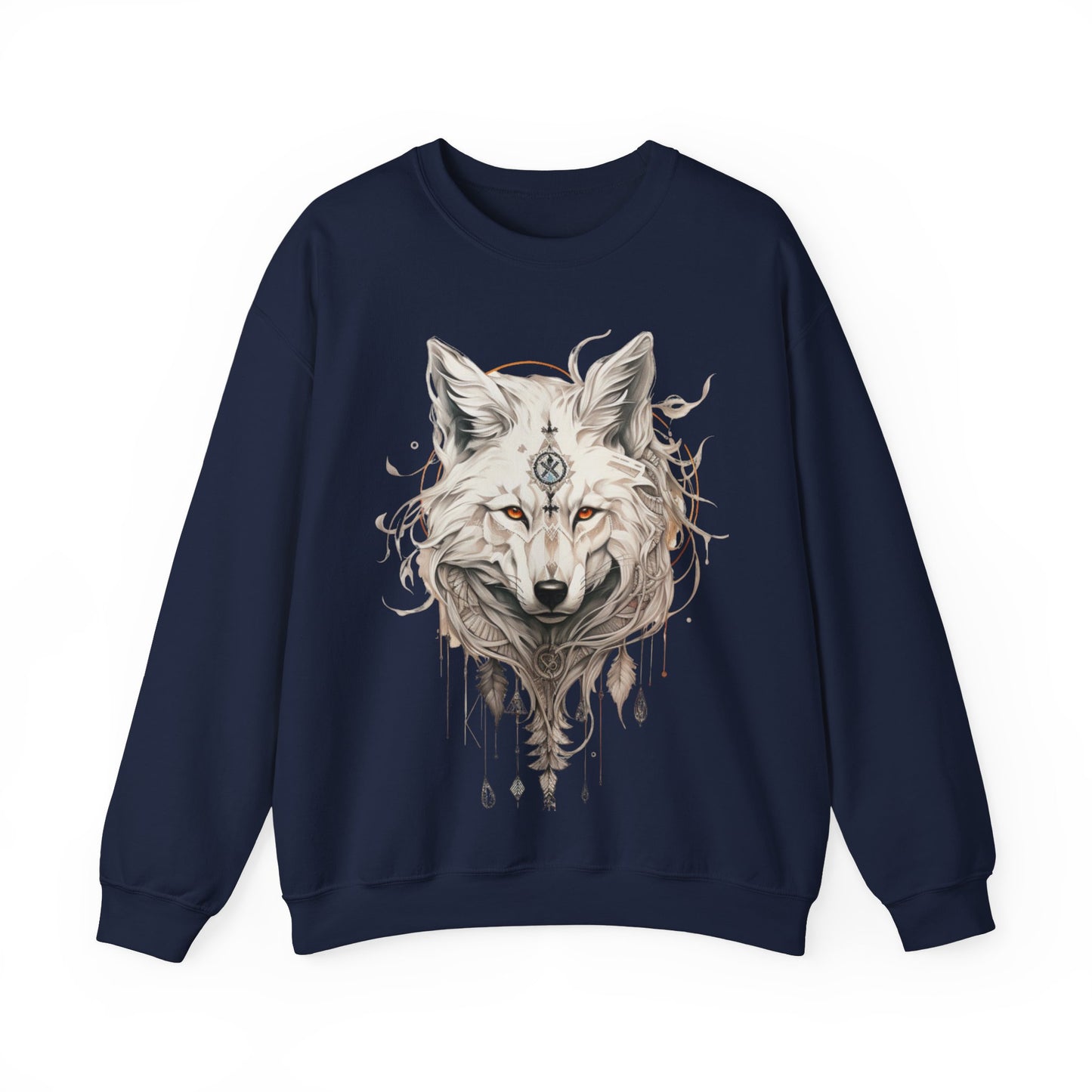 Tribal Style White Wolf, Lone Wolf Sweatshirt, Wolf Totem Gift, Canada, Northern US Wolf Conservation Shirt Unisex Sweatshirt Sweat Shirt