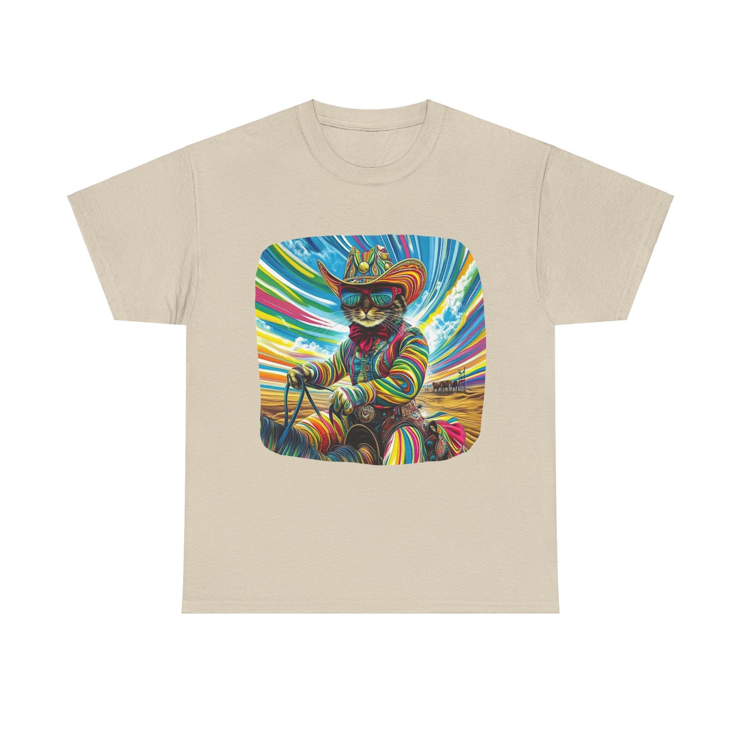 Cowboy, Cattle Rancher Cat Shirt - Graphic T- Cat Art Gift - Cool Cats Unisex Heavy Cotton Tee T-Shirt